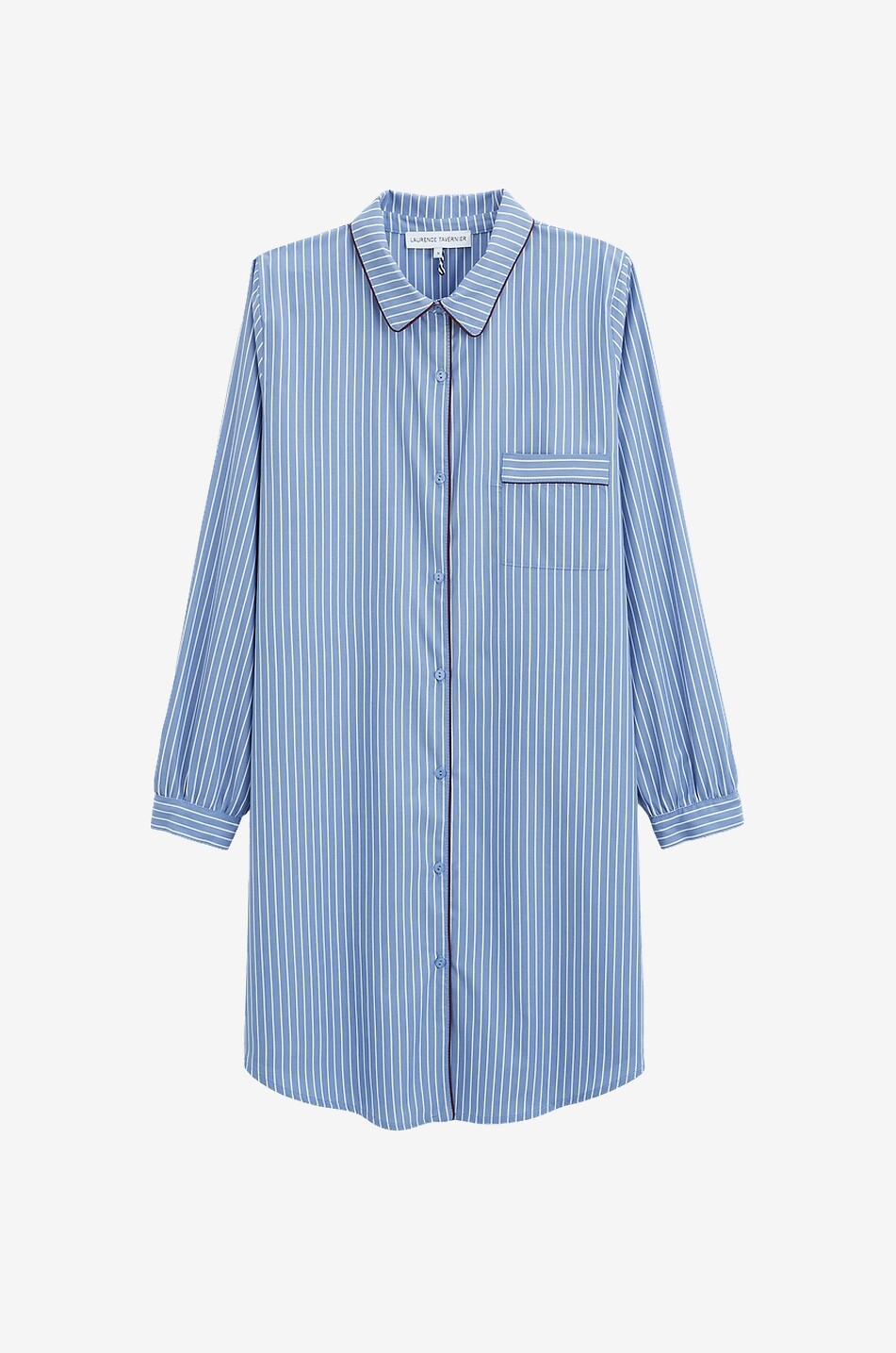 LAURENCE TAVERNIER Chemise de nuit courte en popeline à rayures Femme BLEU 1