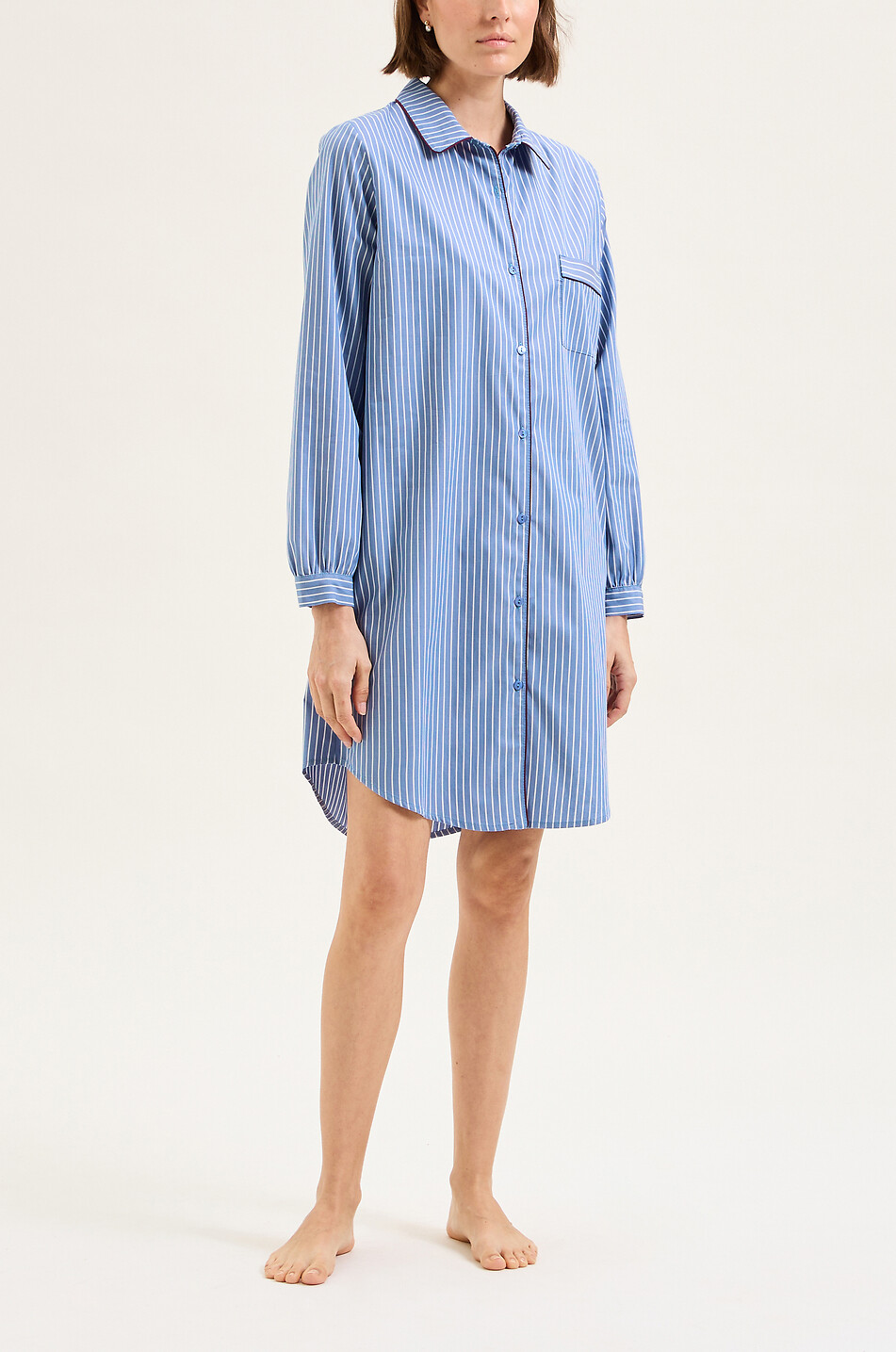 LAURENCE TAVERNIER Chemise de nuit courte en popeline à rayures Femme BLEU 2