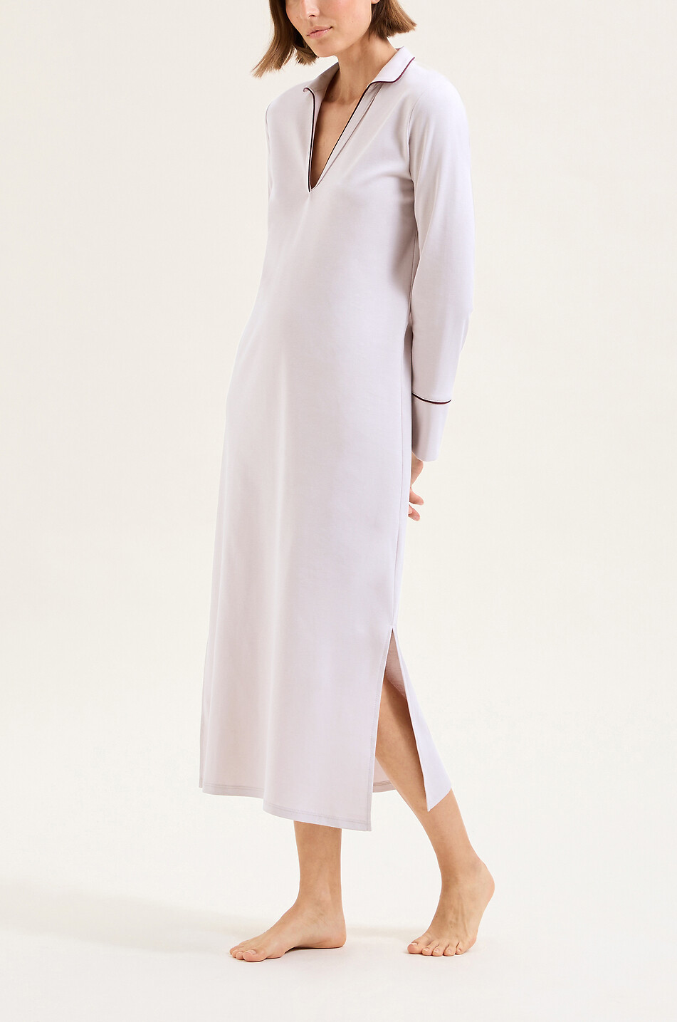 LAURENCE TAVERNIER Paola long polo collar nightdress Women EGGSHELL 2