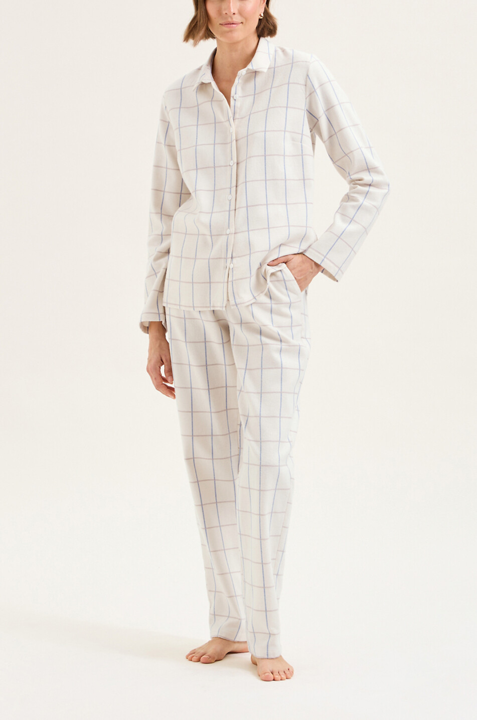 LAURENCE TAVERNIER Pyjama en flanelle à carreaux Femme BLANC CASSE 2