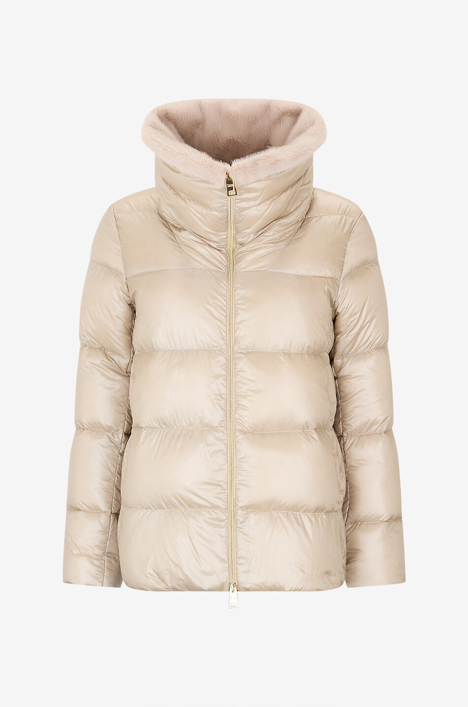 HERNO Quilted short puffer jacket with fur collar Women BEIGE 1