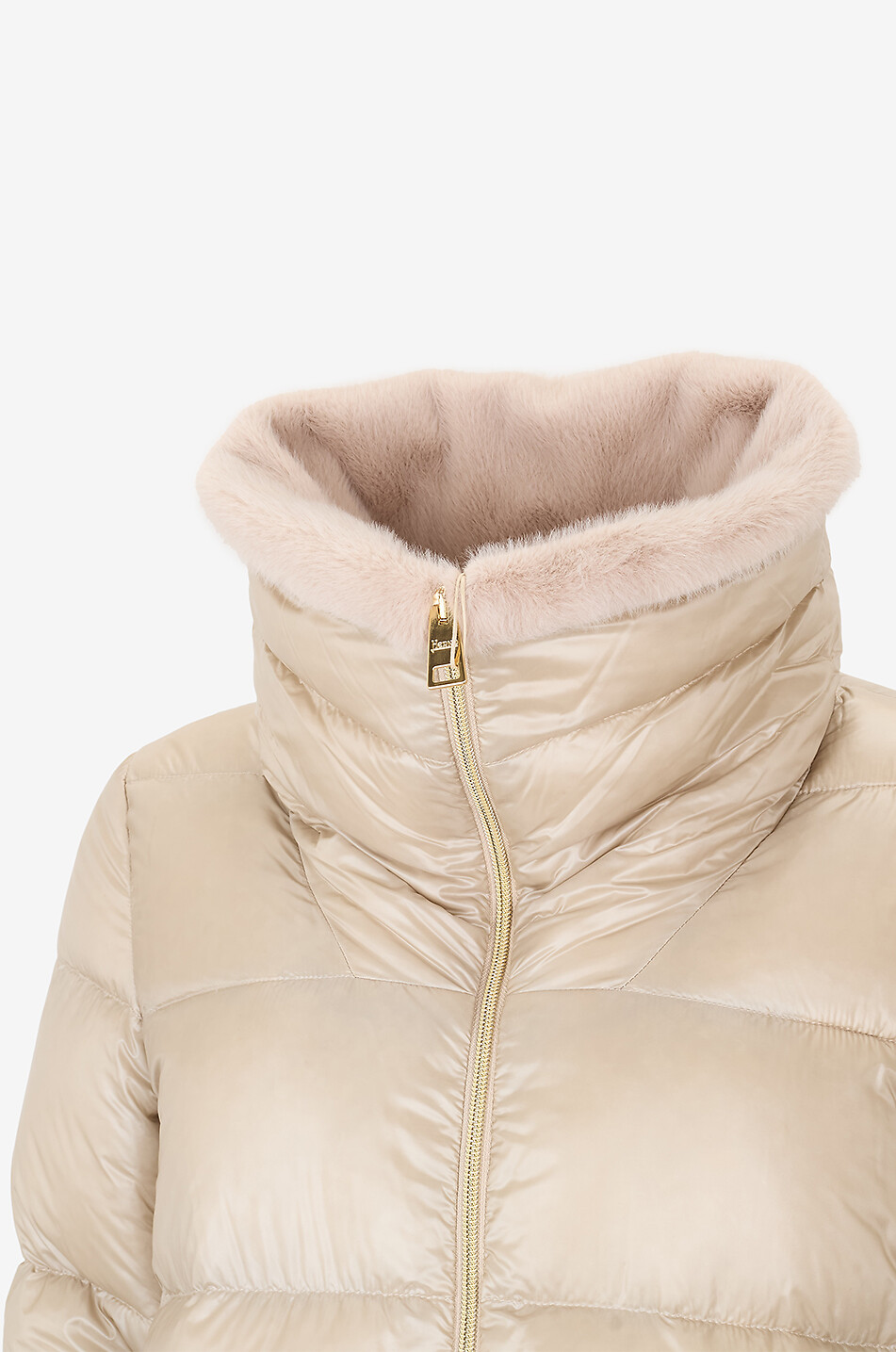 HERNO Quilted short puffer jacket with fur collar Women BEIGE 3