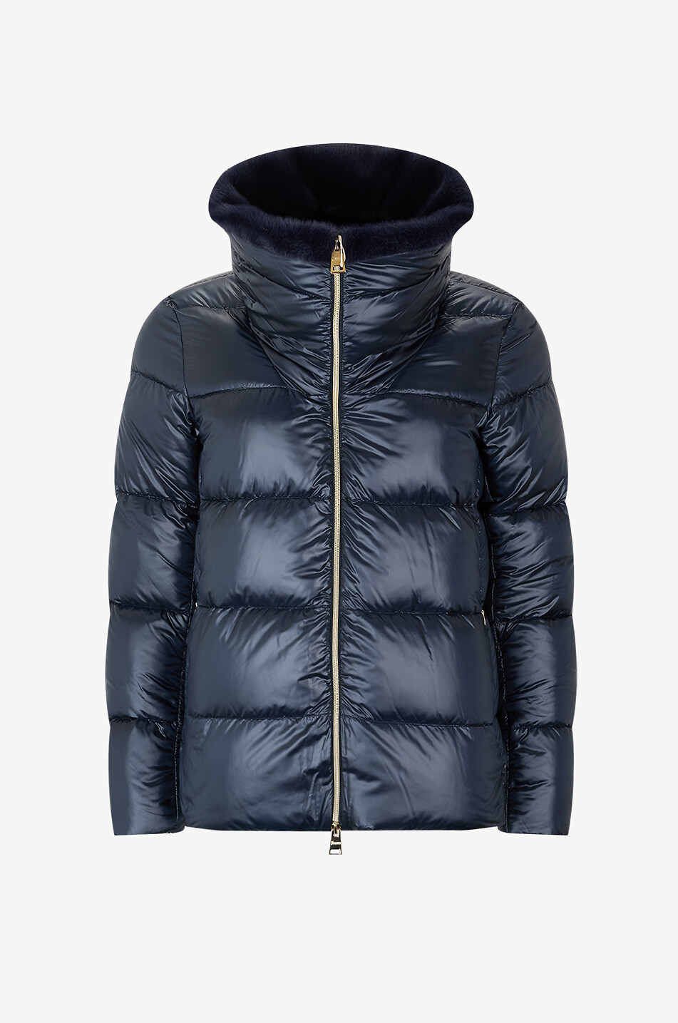 HERNO Quilted short puffer jacket with fur collar Women DARK BLUE 1
