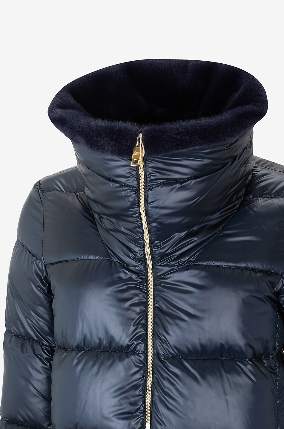 HERNO Quilted short puffer jacket with fur collar Women DARK BLUE 3