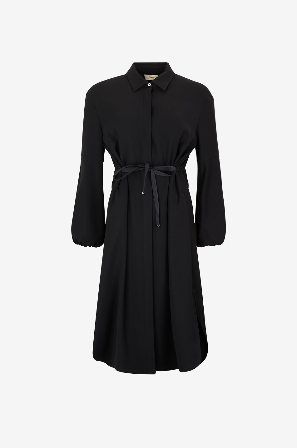 Mid-length crepe dress with shirt collar