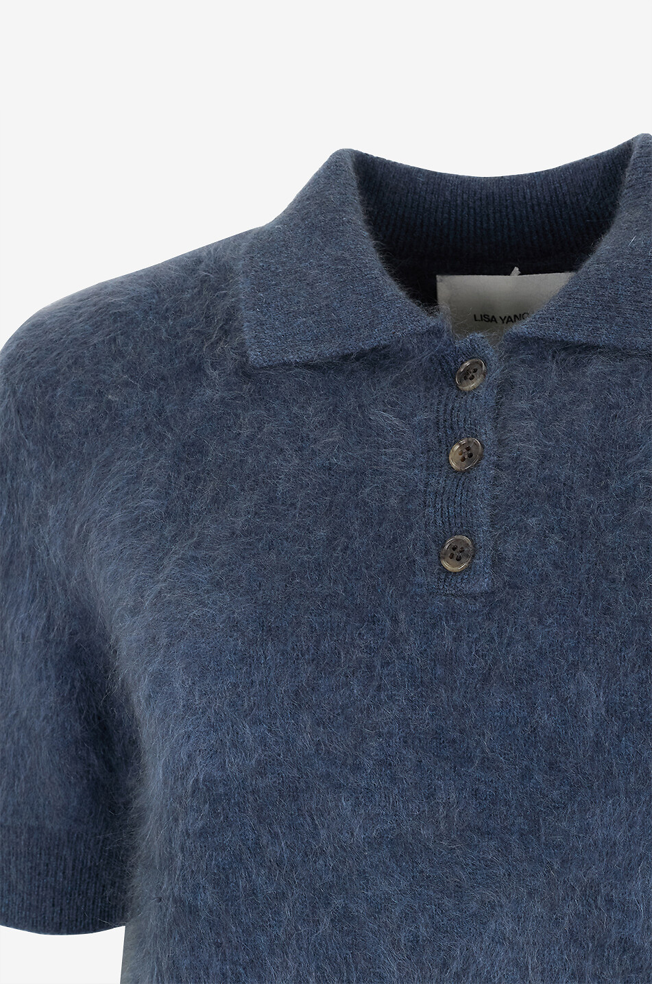 LISA YANG Carolyn fluffy cashmere knit polo shirt Women DARK BLUE 3