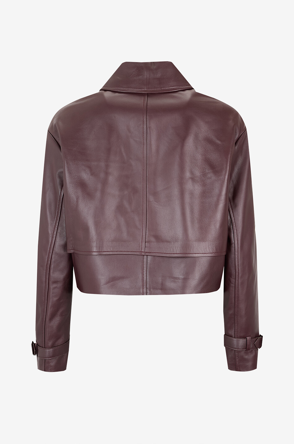JOSEPH Veste courte en cuir à col chemise Blaise Femme ROUGE FONCÉ 2