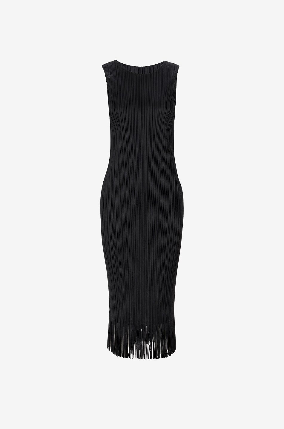PLEATS PLEASE Gerafftes Midi-Kleid aus Waffelkrepp mit Rundhalsausschnitt August Del Wave Damen SCHWARZ 1
