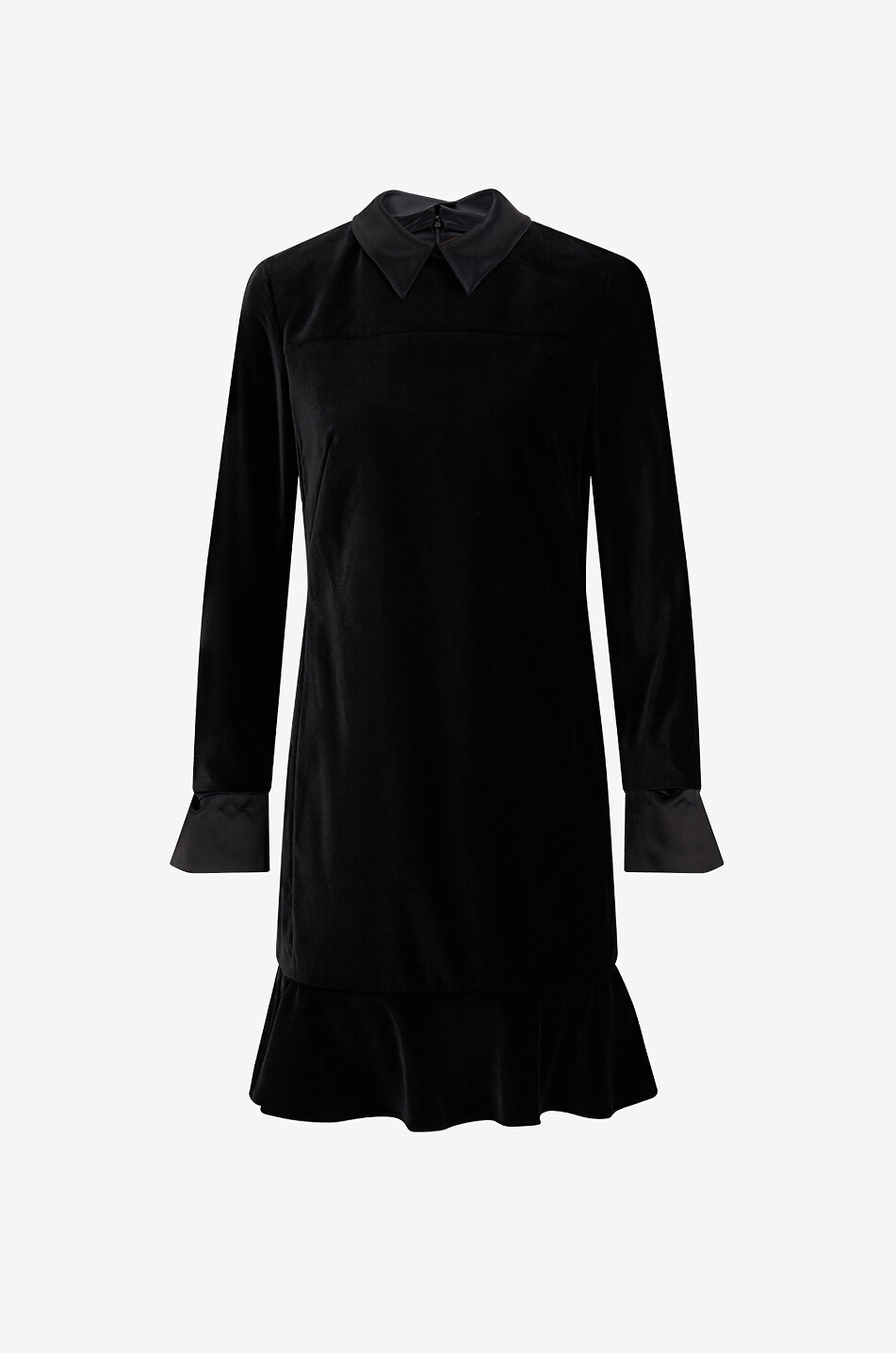 AKRIS PUNTO Velvet midi shirt collar dress Women BLACK 1