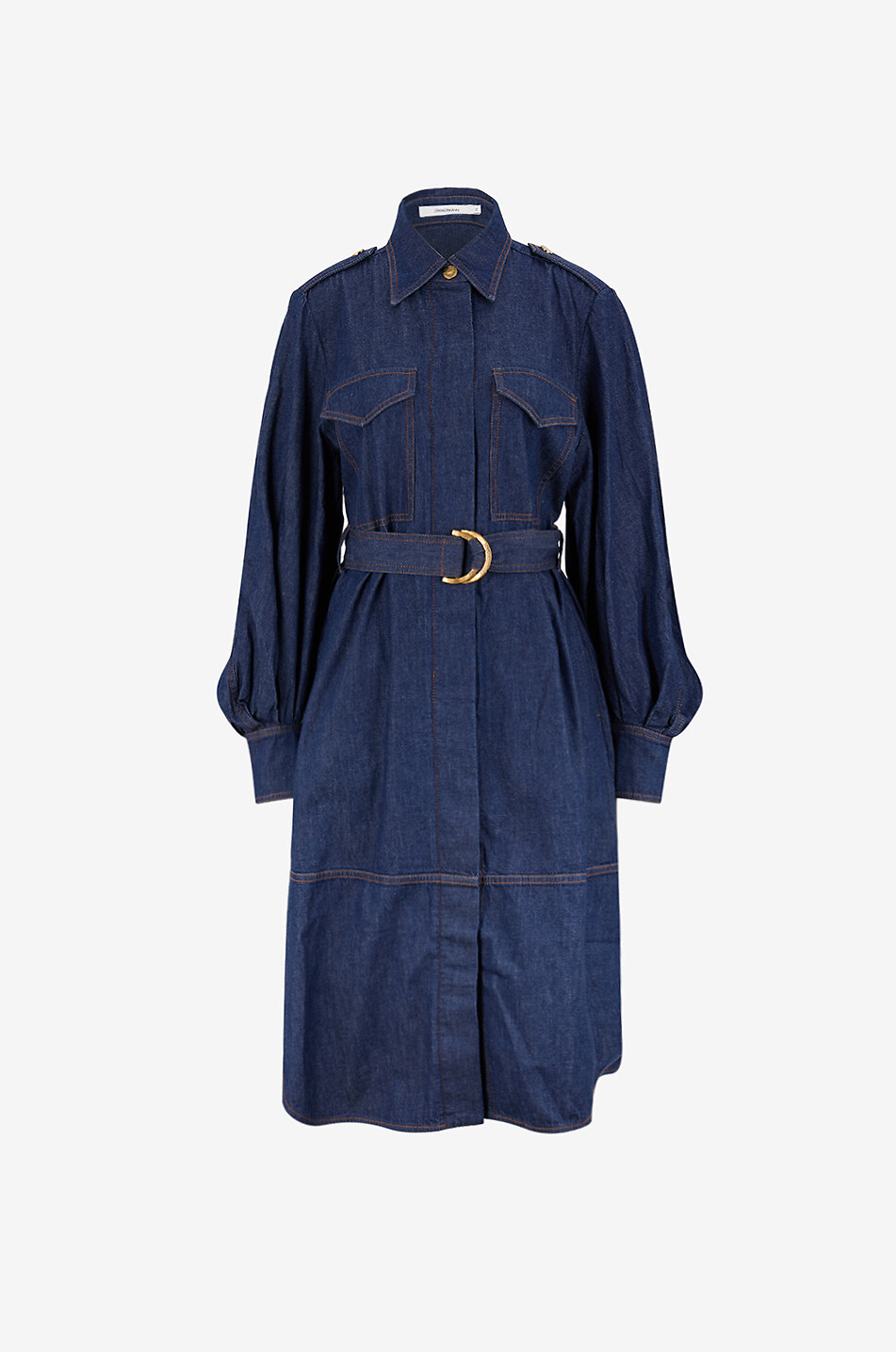 ZIMMERMANN Denim midi shirt collar dress Women BLUE 1