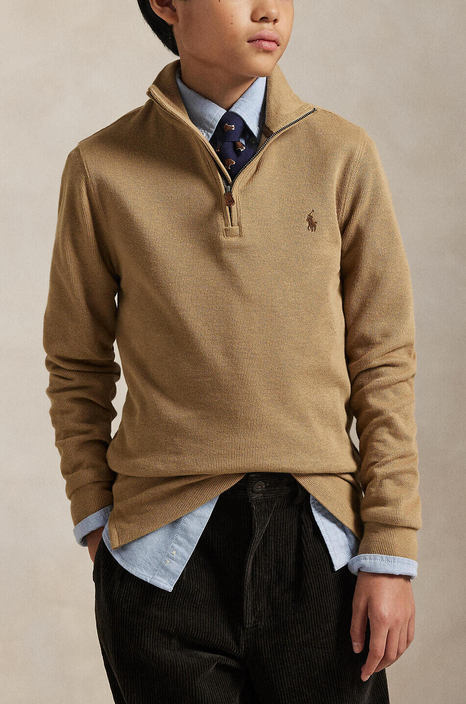 POLO RALPH LAUREN Estate-Rib quarter-zip boys' sweatshirt Boy CAMEL 5