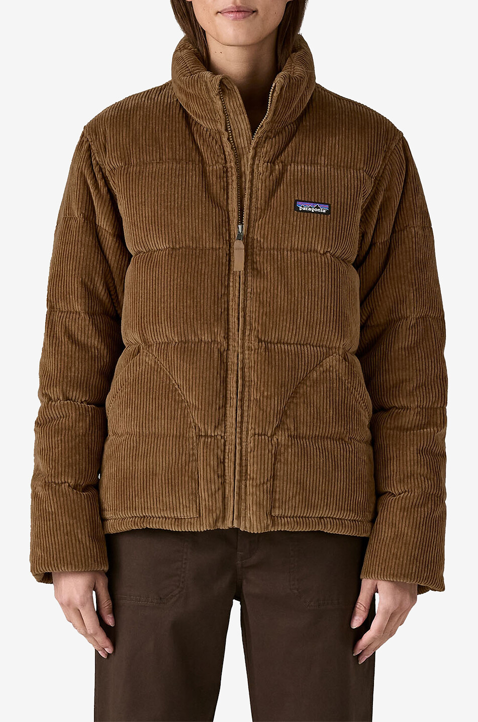 PATAGONIA Hochwertige Steppjacke mit Stehkragen aus Cord Damen BRAUN 2