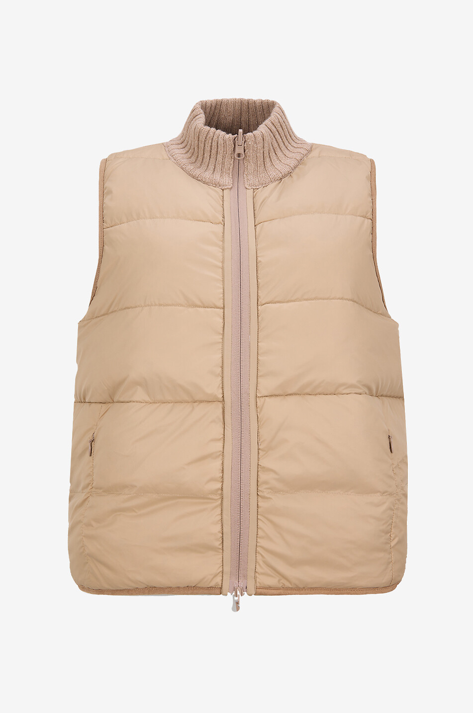 BONGÉNIE Gilet en maille pailletée à col montant Femme Beige moyen 2