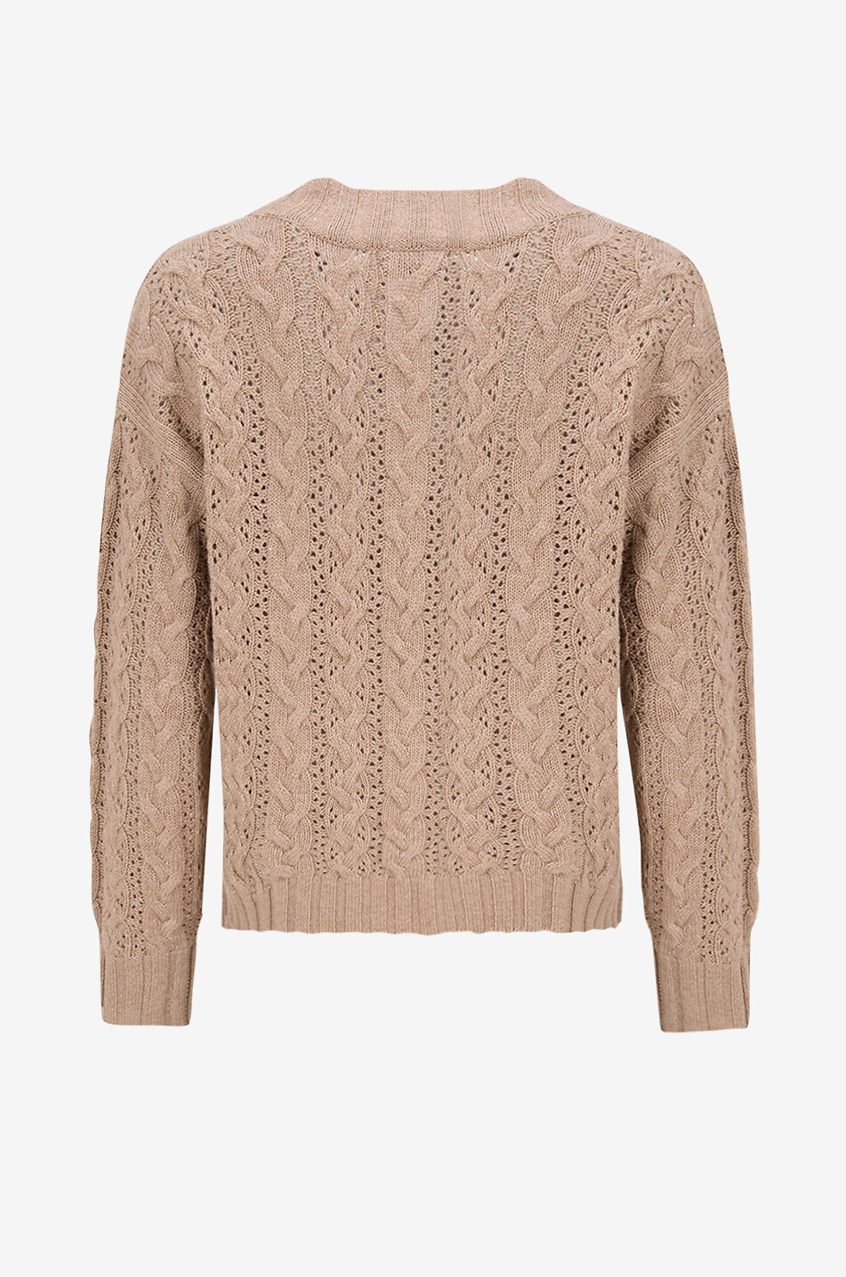 BONGENIE Gestrickter V-Ausschnitt Pullover mit Pailletten Damen Mittle beige 2