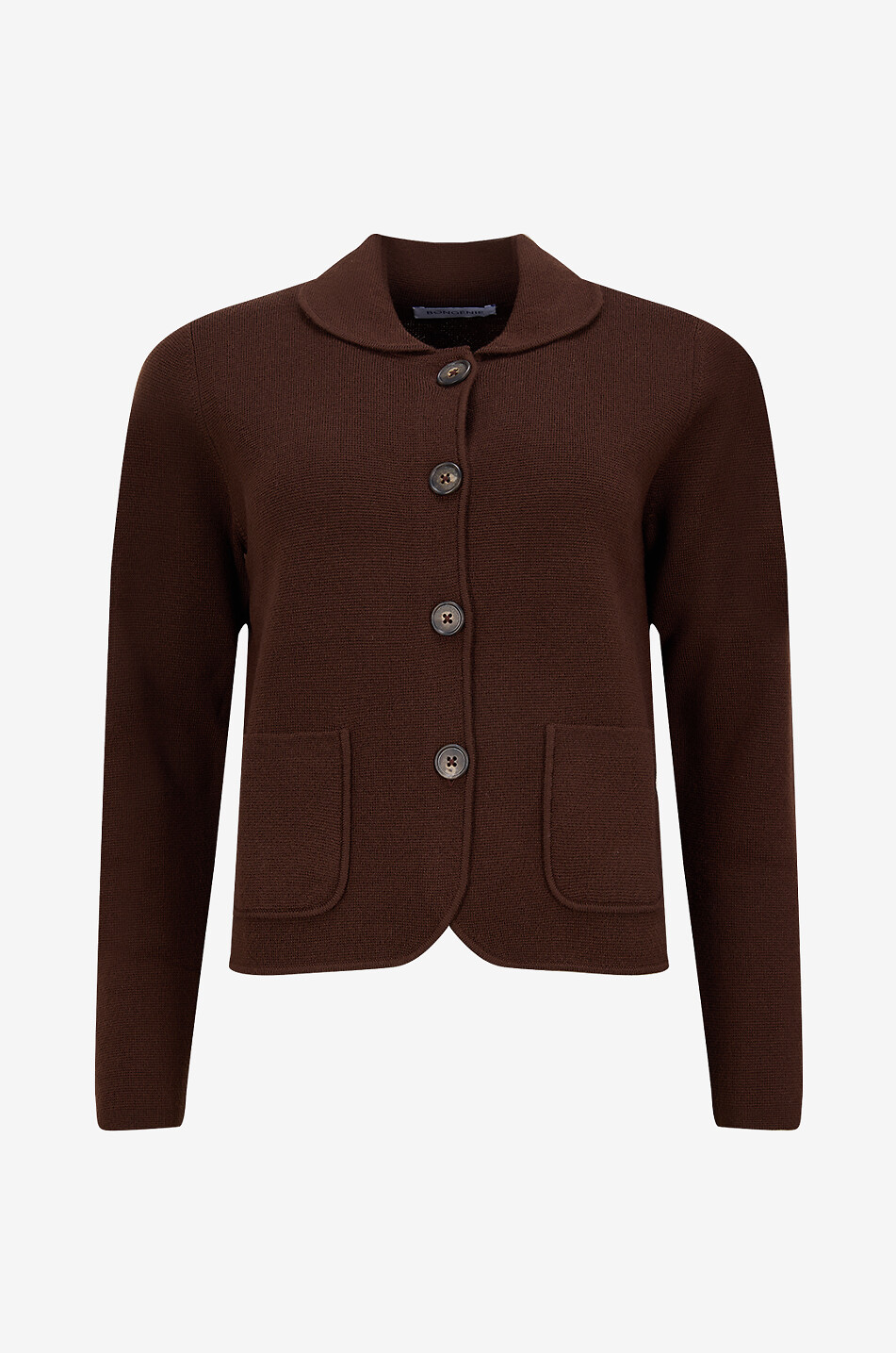 BONGENIE Short button-down merino wool cardigan with collar Women BROWN 1