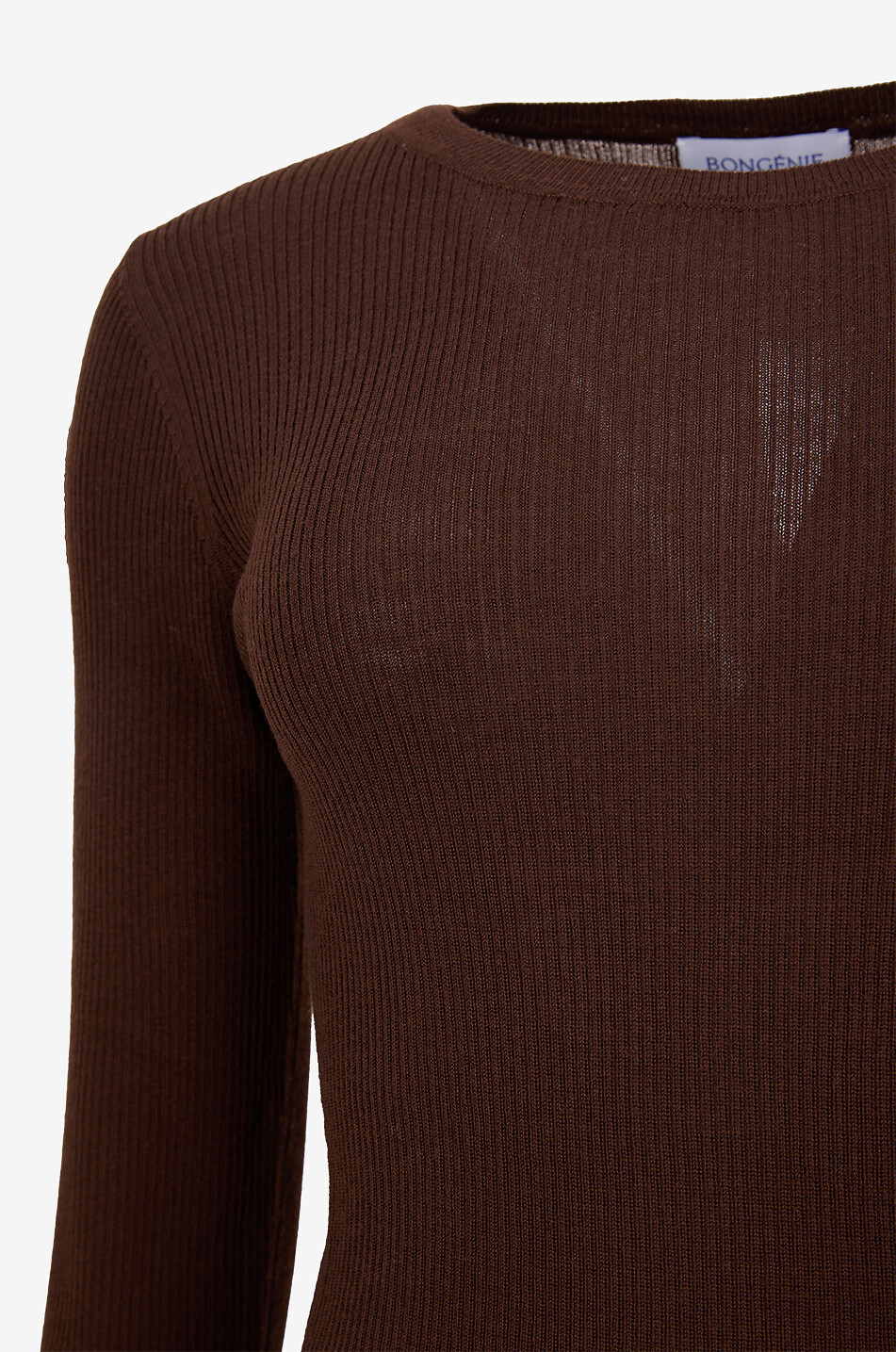 BONGÉNIE Pull à col rond côtelé en jersey Femme MARRON 3