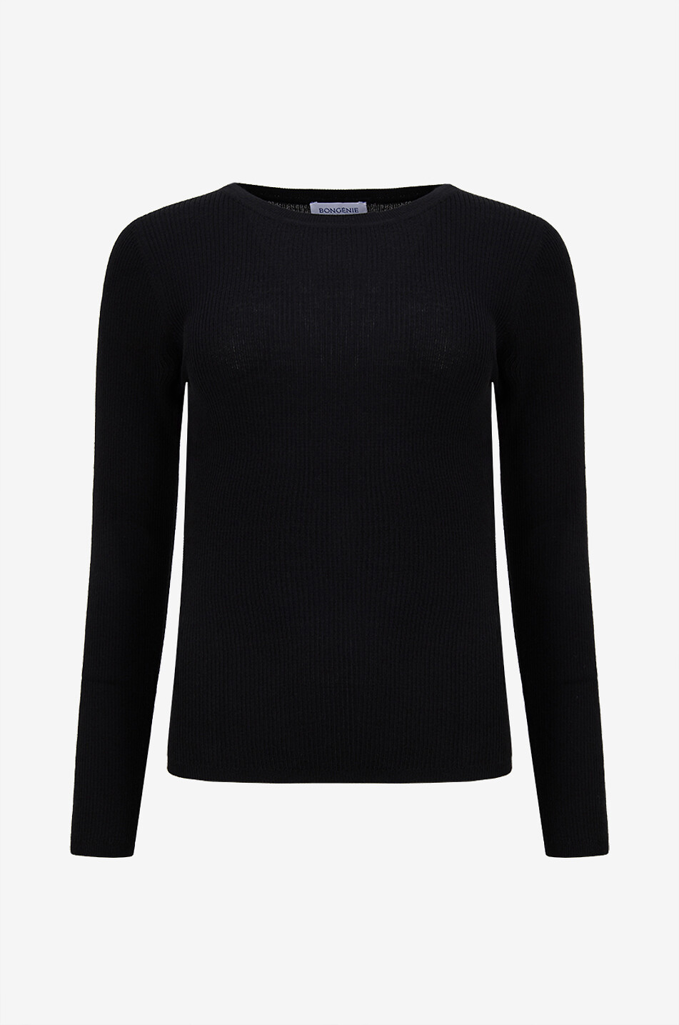 BONGÉNIE Pull à col rond côtelé en jersey Femme NOIR 1