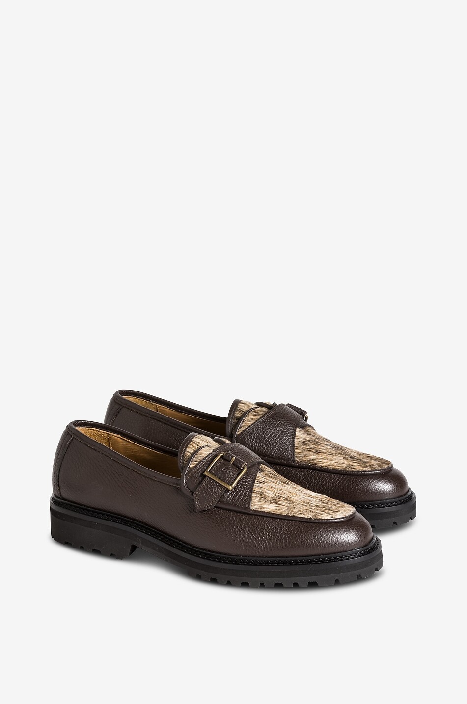 JACQUES SOLOVIERE Tommy Lug grained leather monkstrap loafers Men BROWN 6