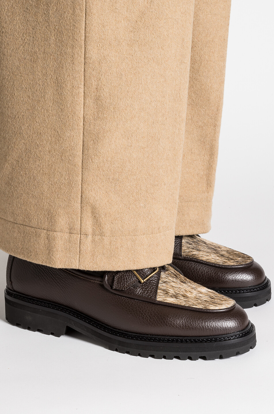 JACQUES SOLOVIERE Tommy Lug grained leather monkstrap loafers Men BROWN 3