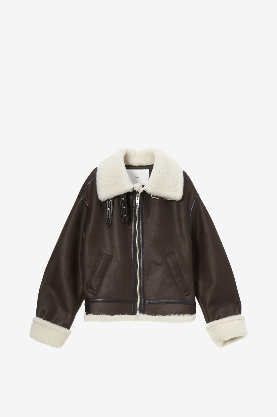 Manteau court en cuir synthétique à col fourré