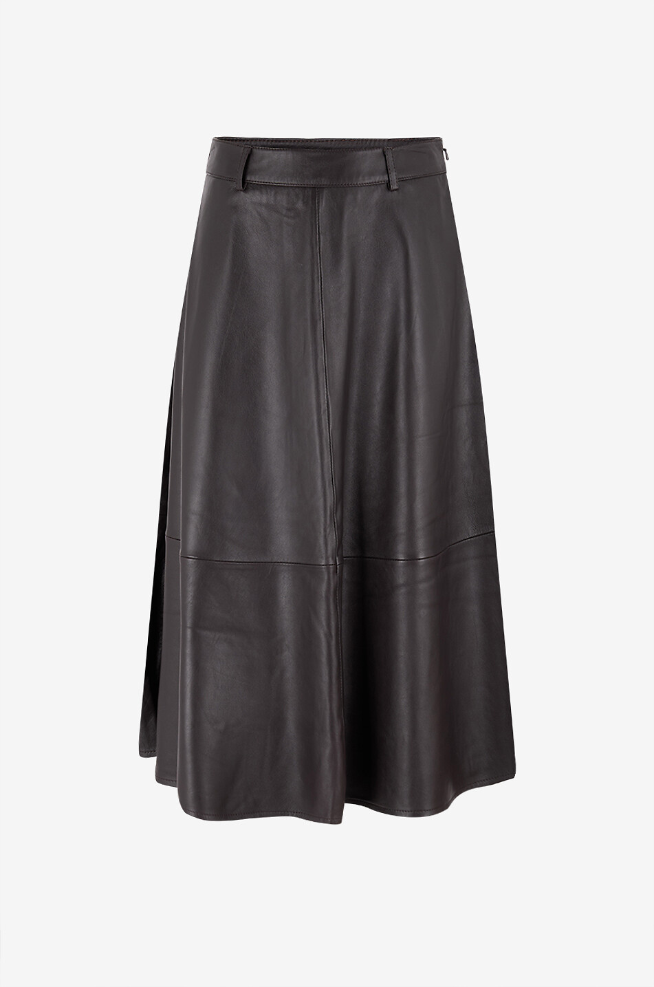 THE FRANKIE SHOP Jupe mi-longue en cuir lisse Savil Femme MARRON FONCÉ 1