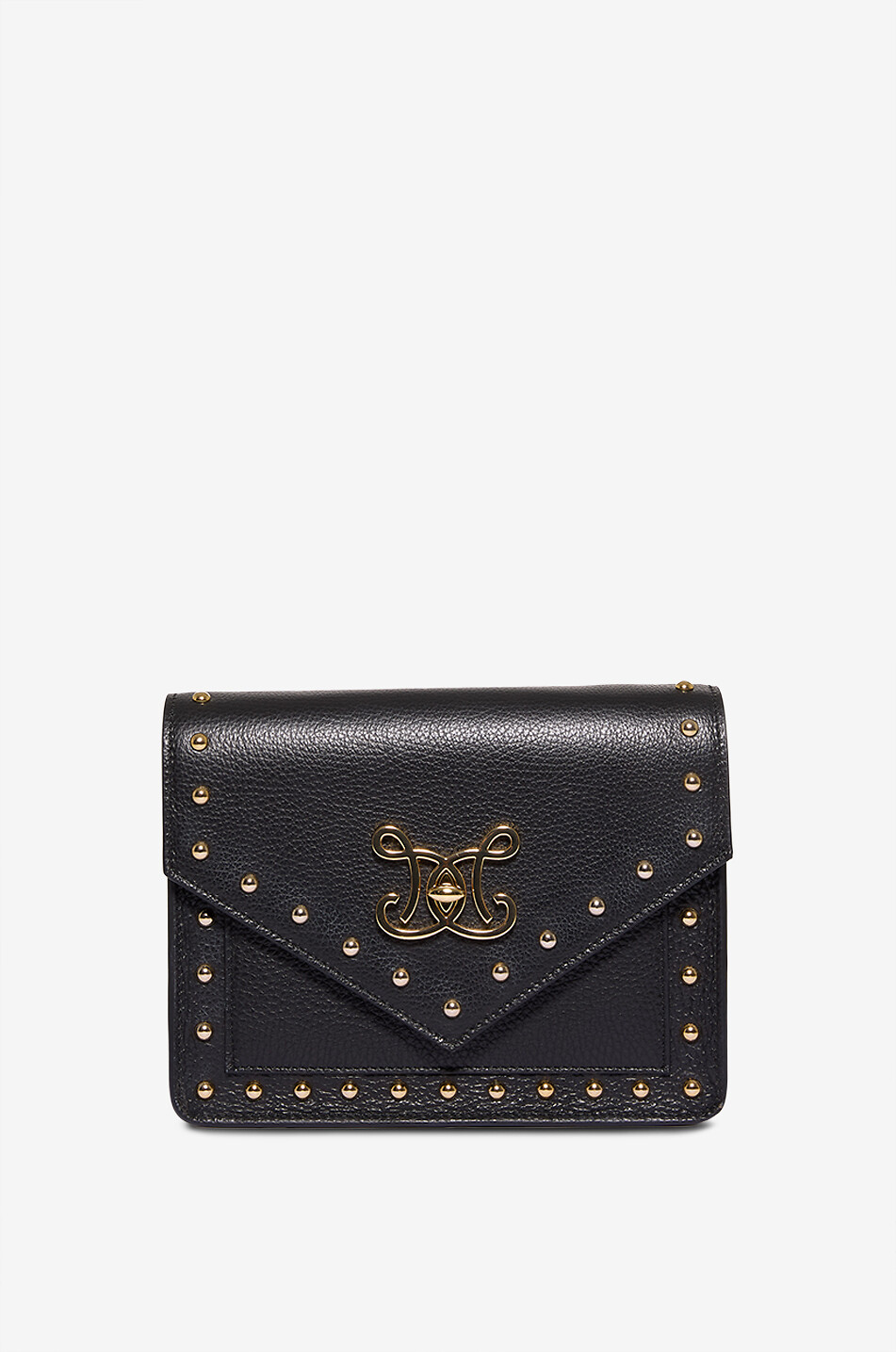 DE MARQUET Sac porté épaule rectangulaire en cuir grainé Enveloppe Studs Femme NOIR 1