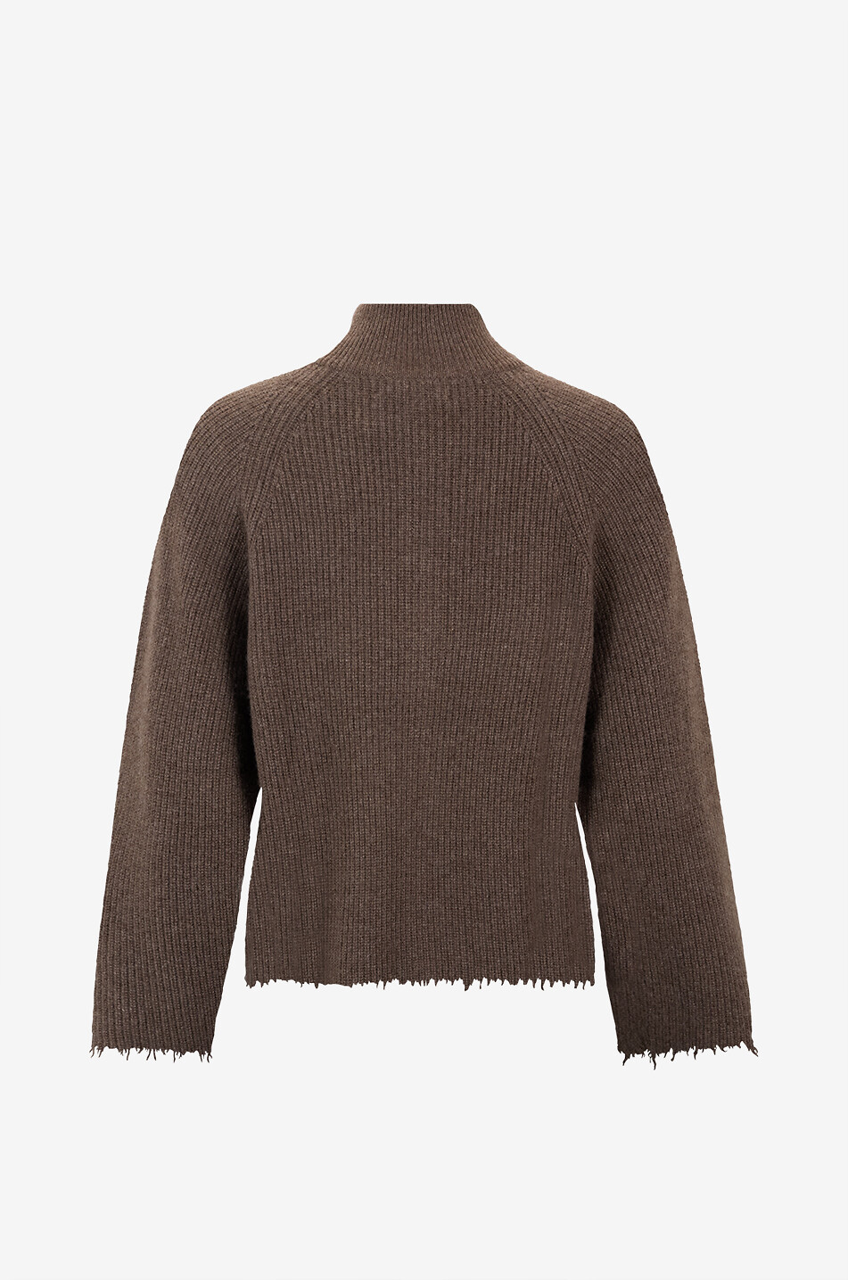 BONGENIE Zipped cashmere rib knit cardigan with frayed hem Women BROWN 2