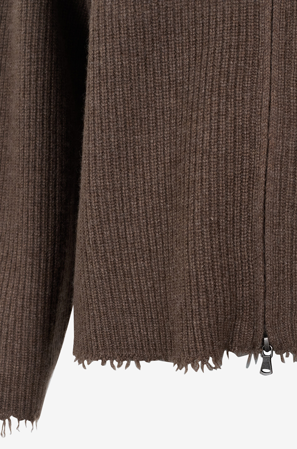 BONGENIE Zipped cashmere rib knit cardigan with frayed hem Women BROWN 3