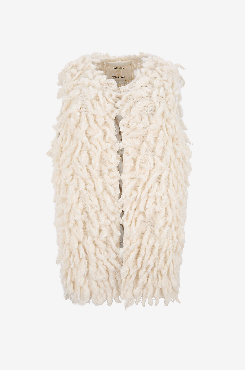 FORTE FORTE Gilet en maille bouclée à col rond My Coat Femme BLANC CASSE 1