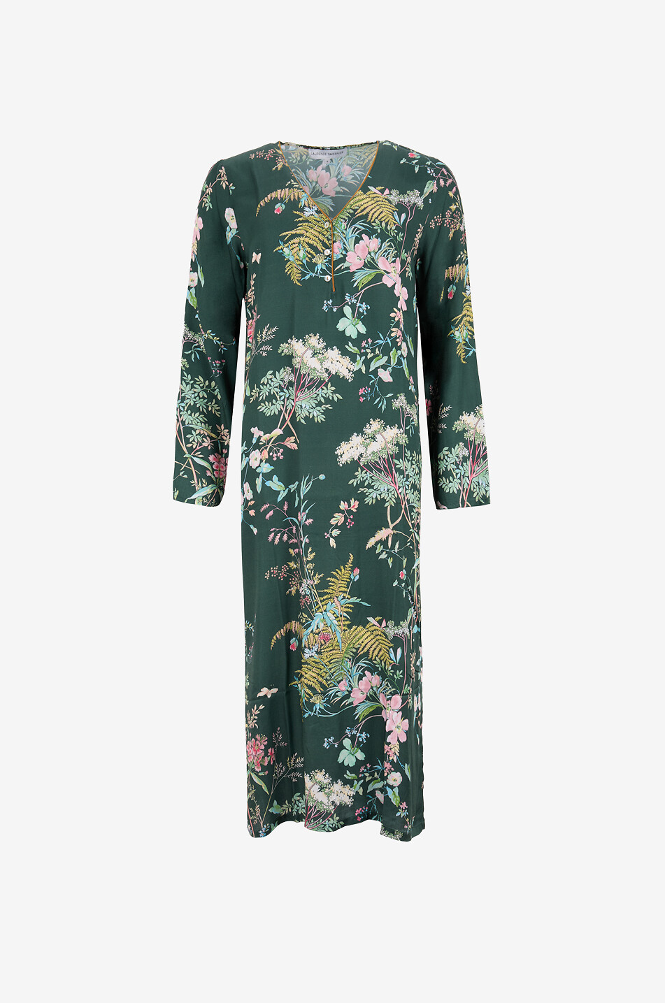 LAURENCE TAVERNIER Chemise de nuit longue en satin à col V Contes Femme VERT 1