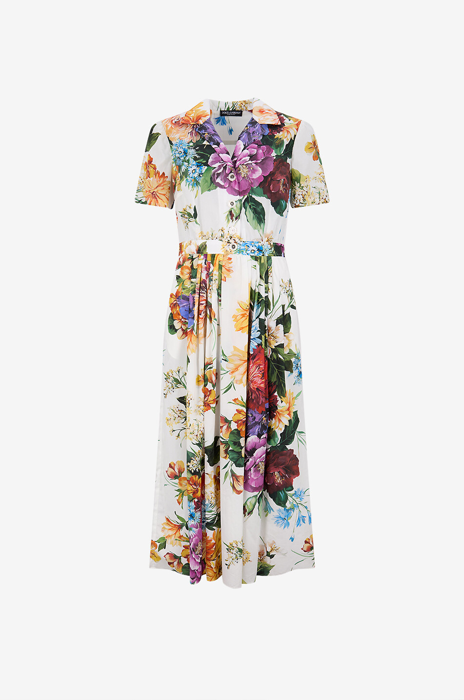 DOLCE & GABBANA Popeline midi dress with shirt collar Women MULTI COLOURED 1