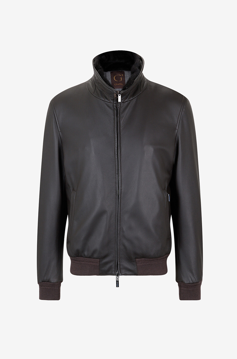 GIMO'S Blouson à col montant en cuir lisse Homme MARRON FONCÉ 1