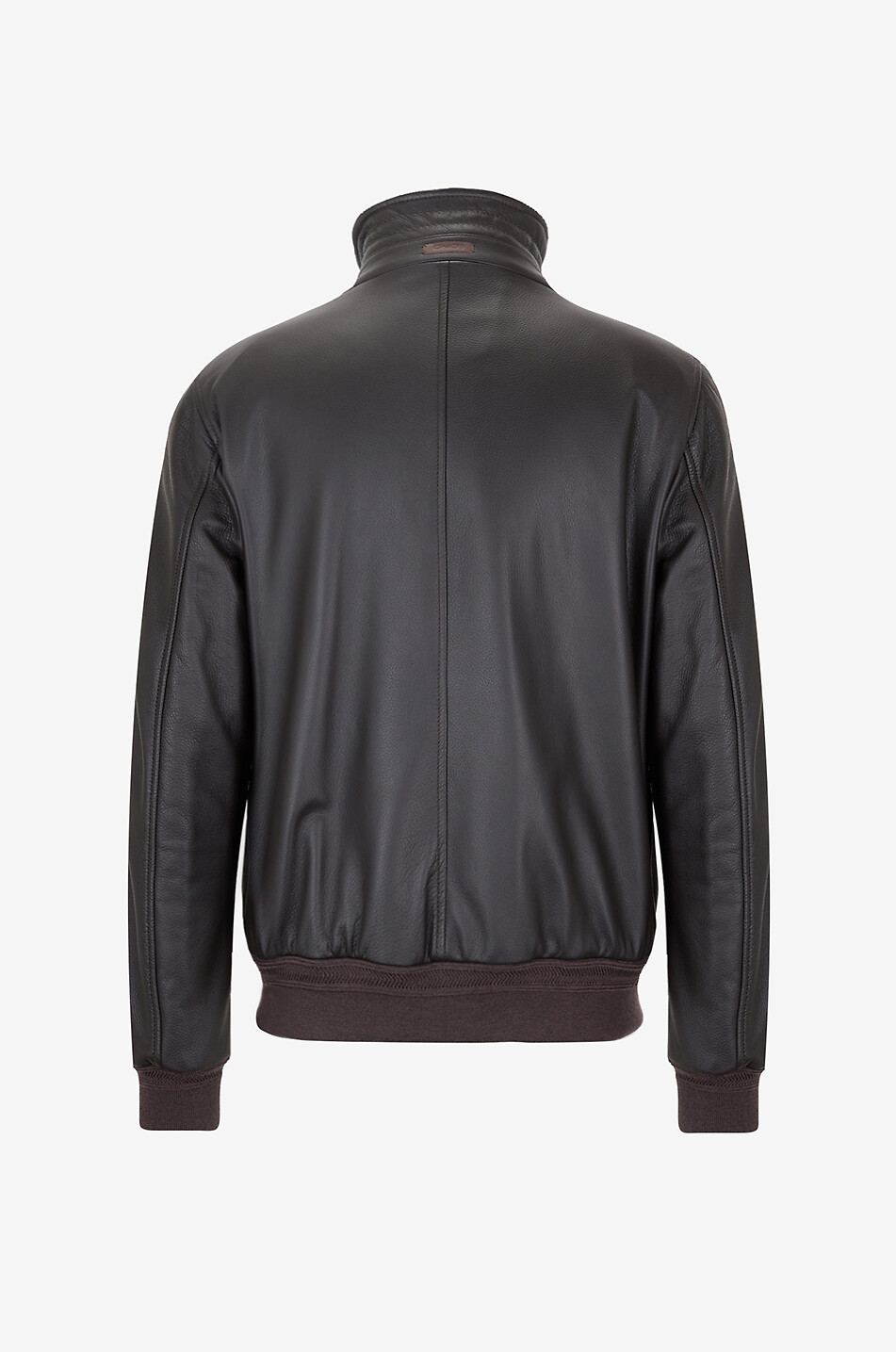 GIMO'S Blouson à col montant en cuir lisse Homme MARRON FONCÉ 2