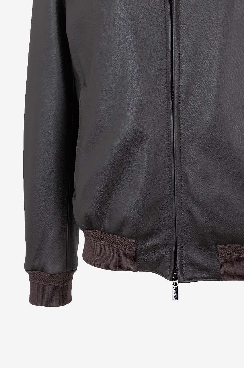 GIMO'S Blouson à col montant en cuir lisse Homme MARRON FONCÉ 4