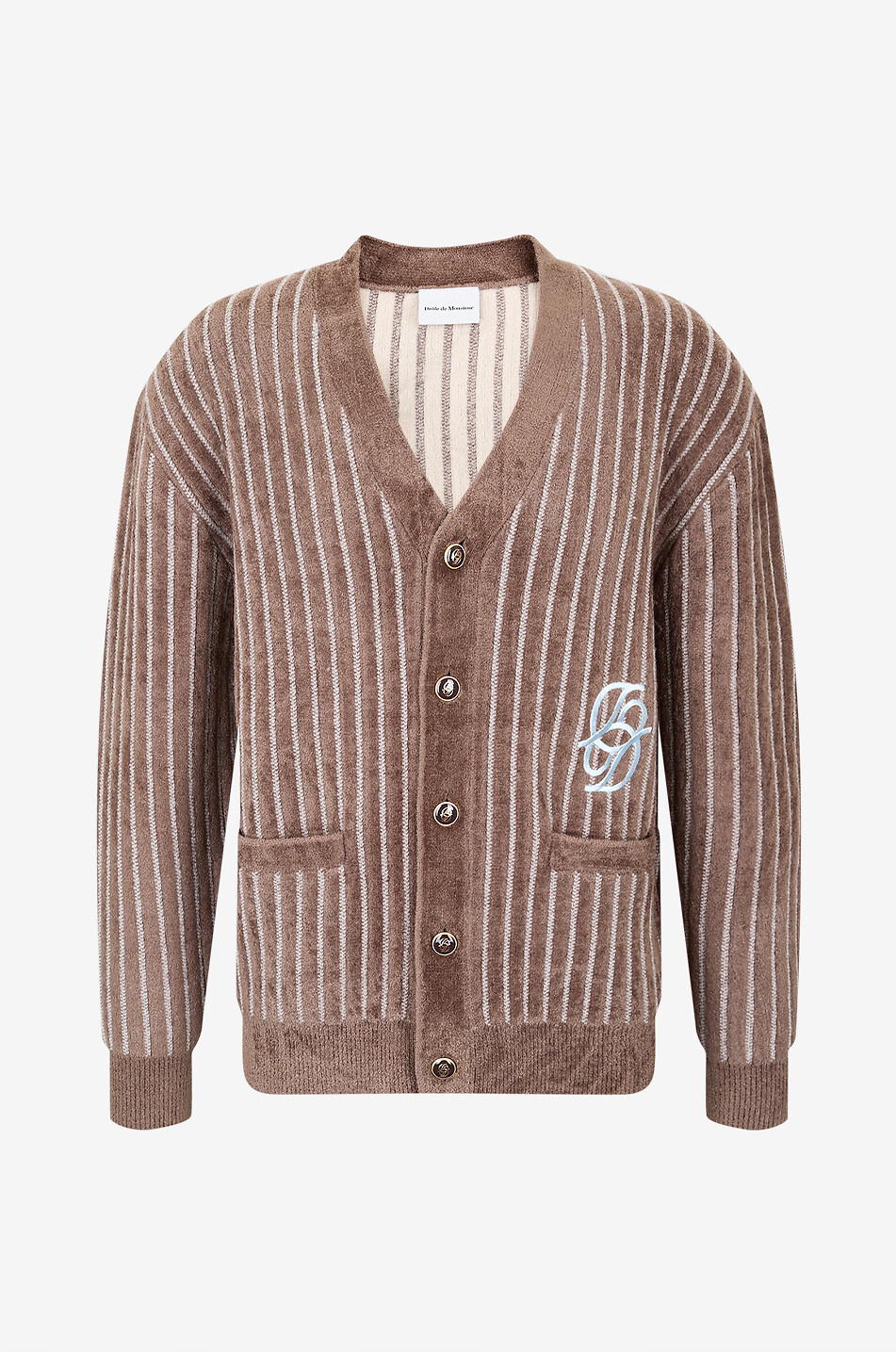 Cardigan en éponge à col v rayé Monogramme