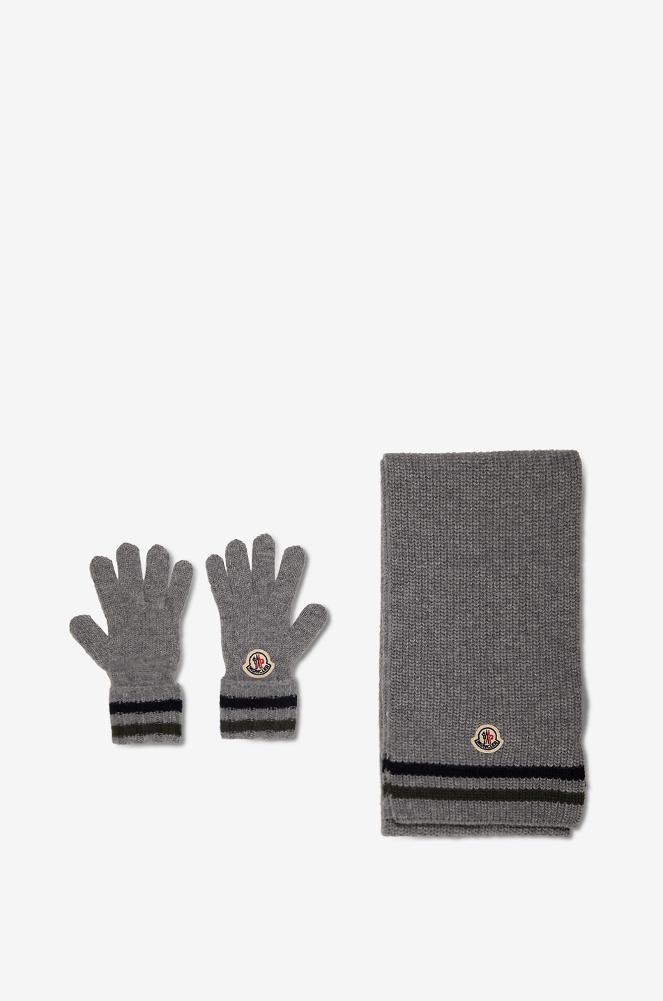 MONCLER Boys knitted hat scarf and gloves set Boy GREY 1