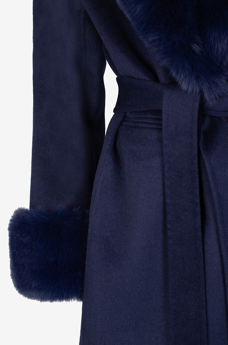 BONGÉNIE Manteau long en laine et cachemire à col fourrure synthétique New Venus Femme BLEU FONCE 3