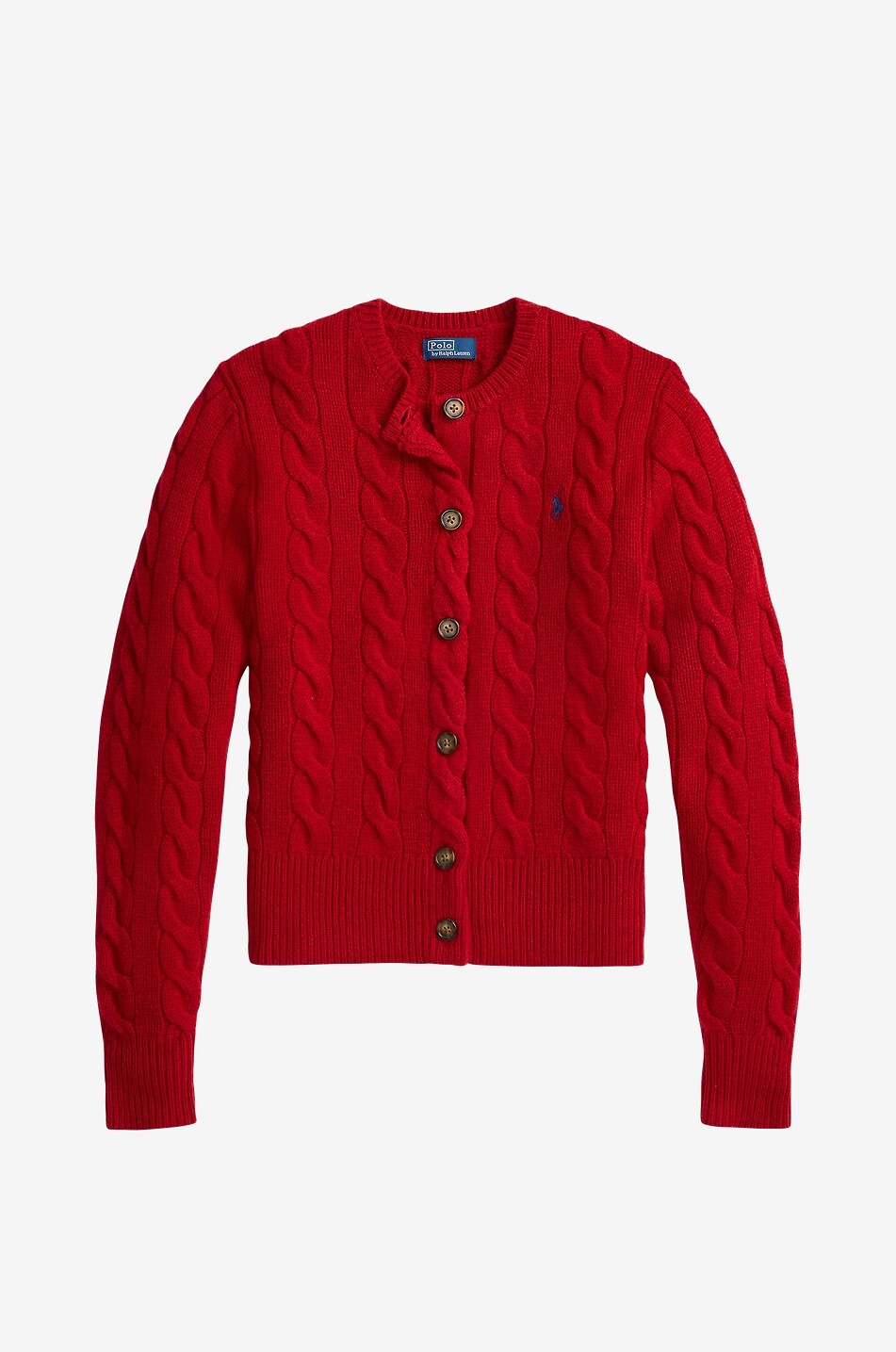 Pony crewneck cable-knit wool and cashmere cardigan