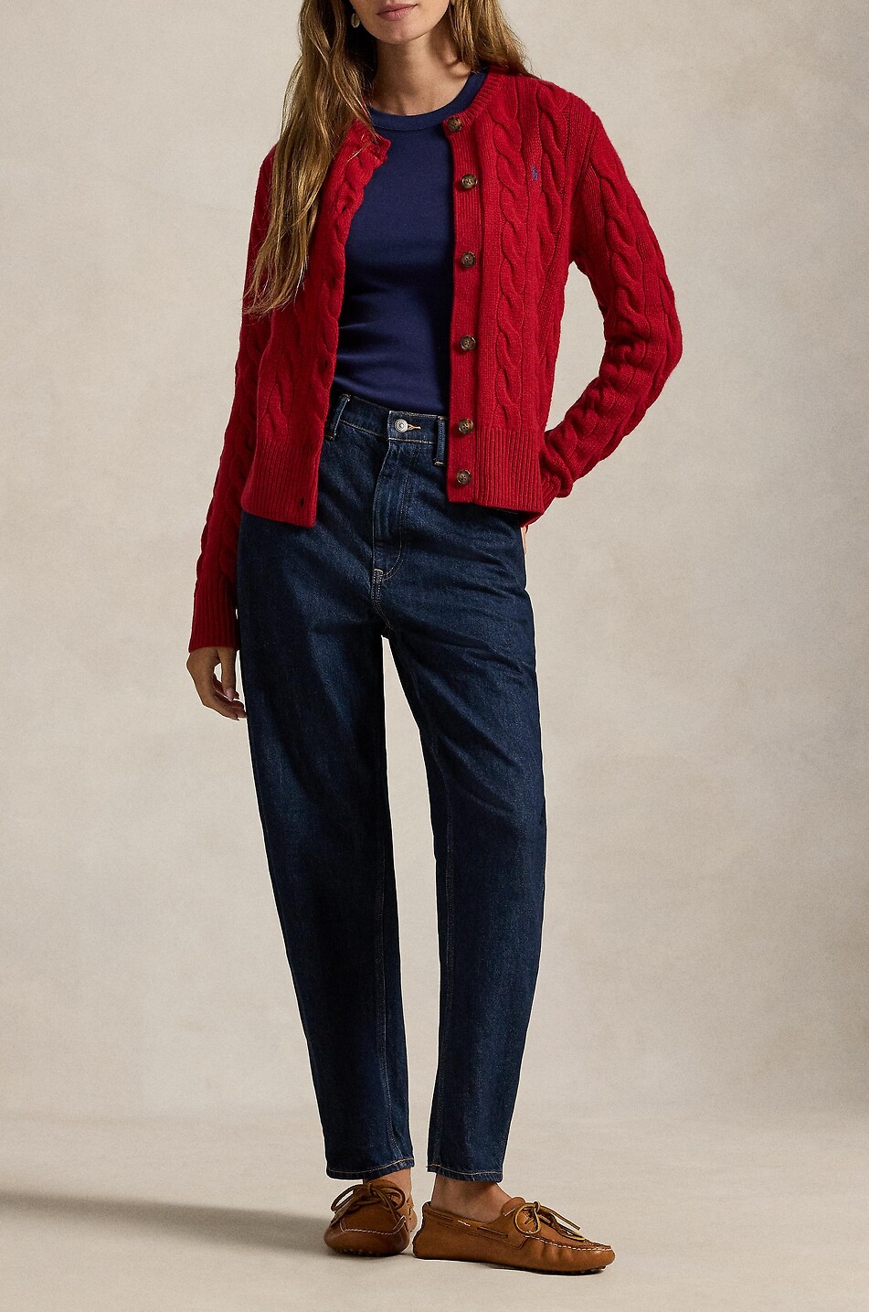 Cardigan torsadé en laine et cachemire à col rond Pony POLO