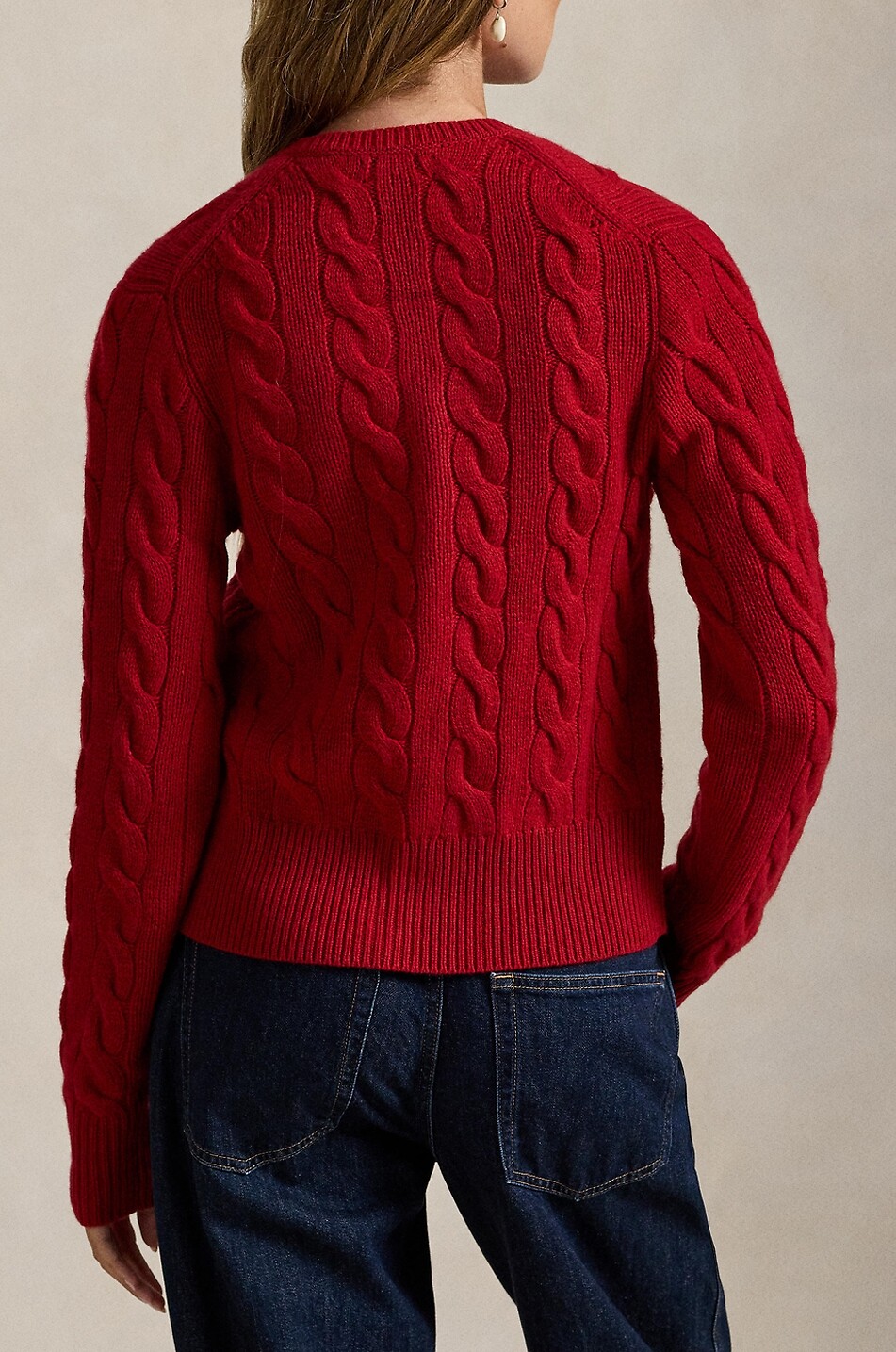 POLO RALPH LAUREN Pony crewneck cable-knit wool and cashmere cardigan Women DARK RED 3
