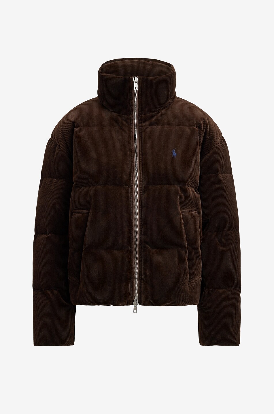 Kurze Cord-Daunenjacke mit Stehkragen Pony