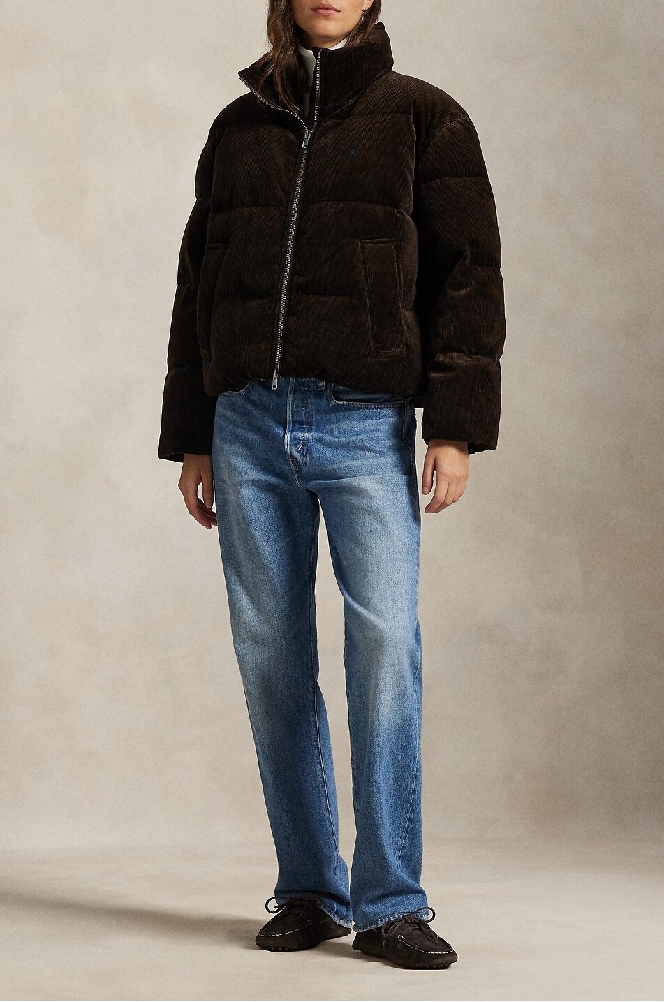 POLO RALPH LAUREN Kurze Cord-Daunenjacke mit Stehkragen Pony Damen DUNKELGRÜN 2