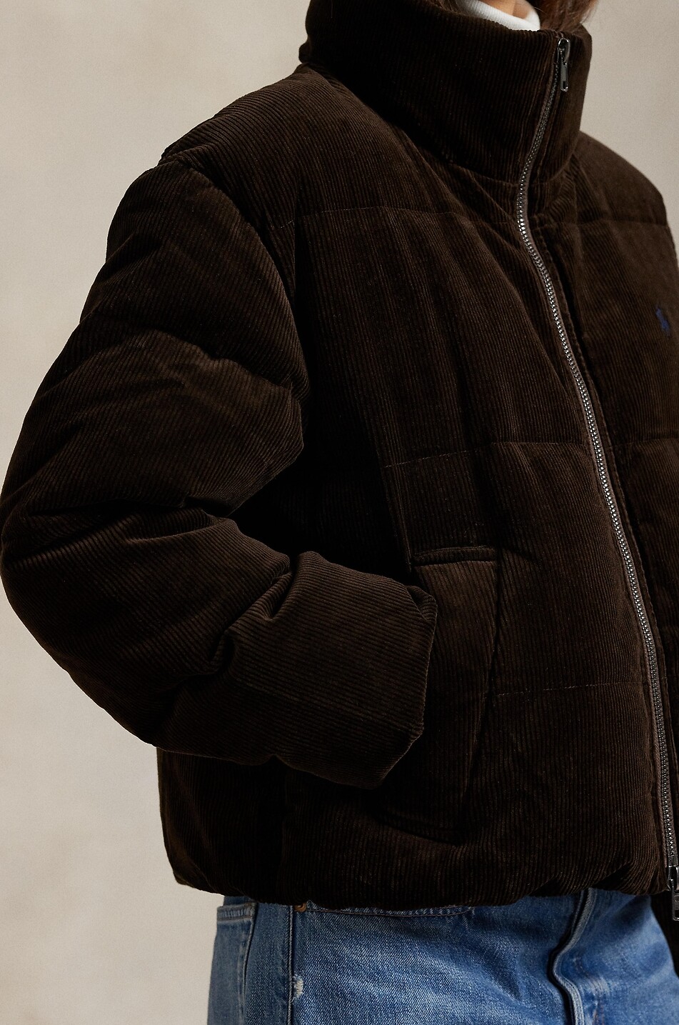 POLO RALPH LAUREN Kurze Cord-Daunenjacke mit Stehkragen Pony Damen DUNKELGRÜN 4