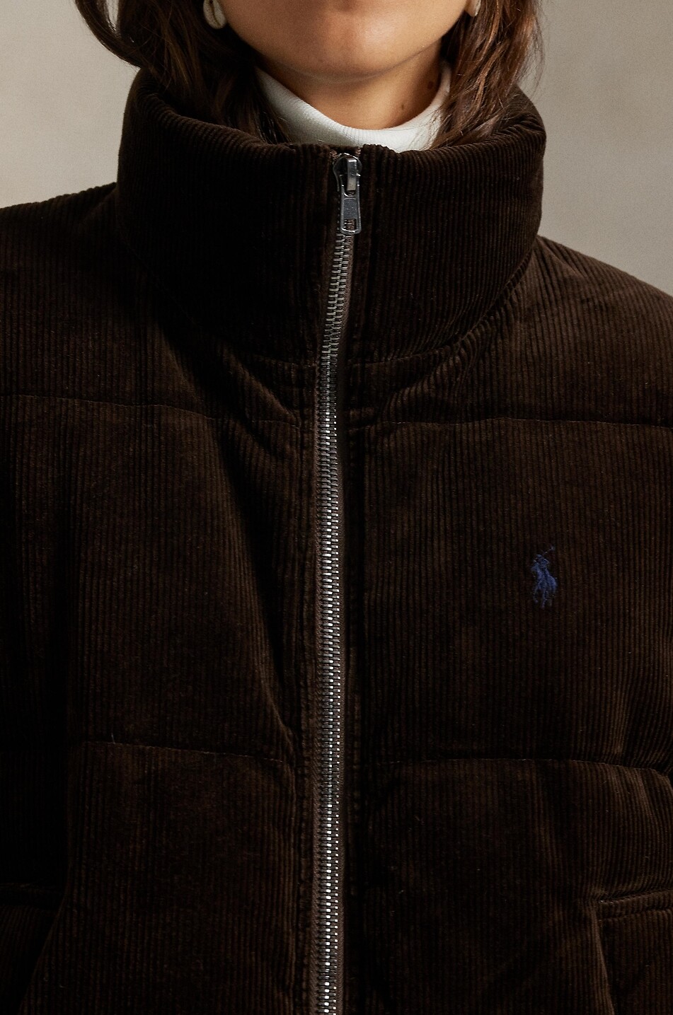POLO RALPH LAUREN Kurze Cord-Daunenjacke mit Stehkragen Pony Damen DUNKELGRÜN 5