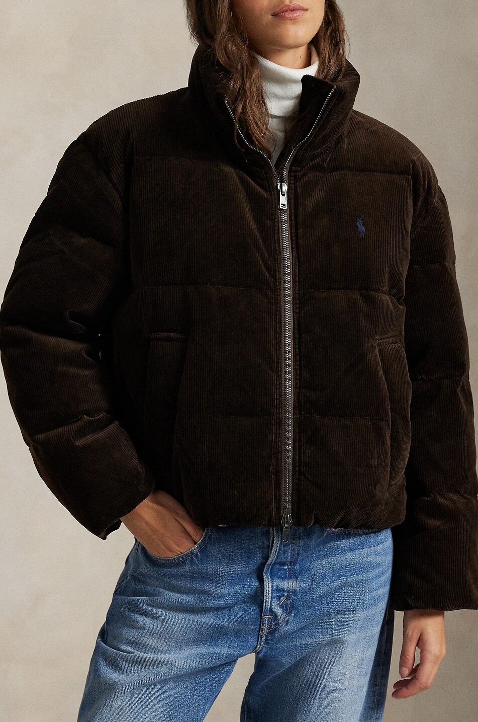 POLO RALPH LAUREN Kurze Cord-Daunenjacke mit Stehkragen Pony Damen DUNKELGRÜN 6