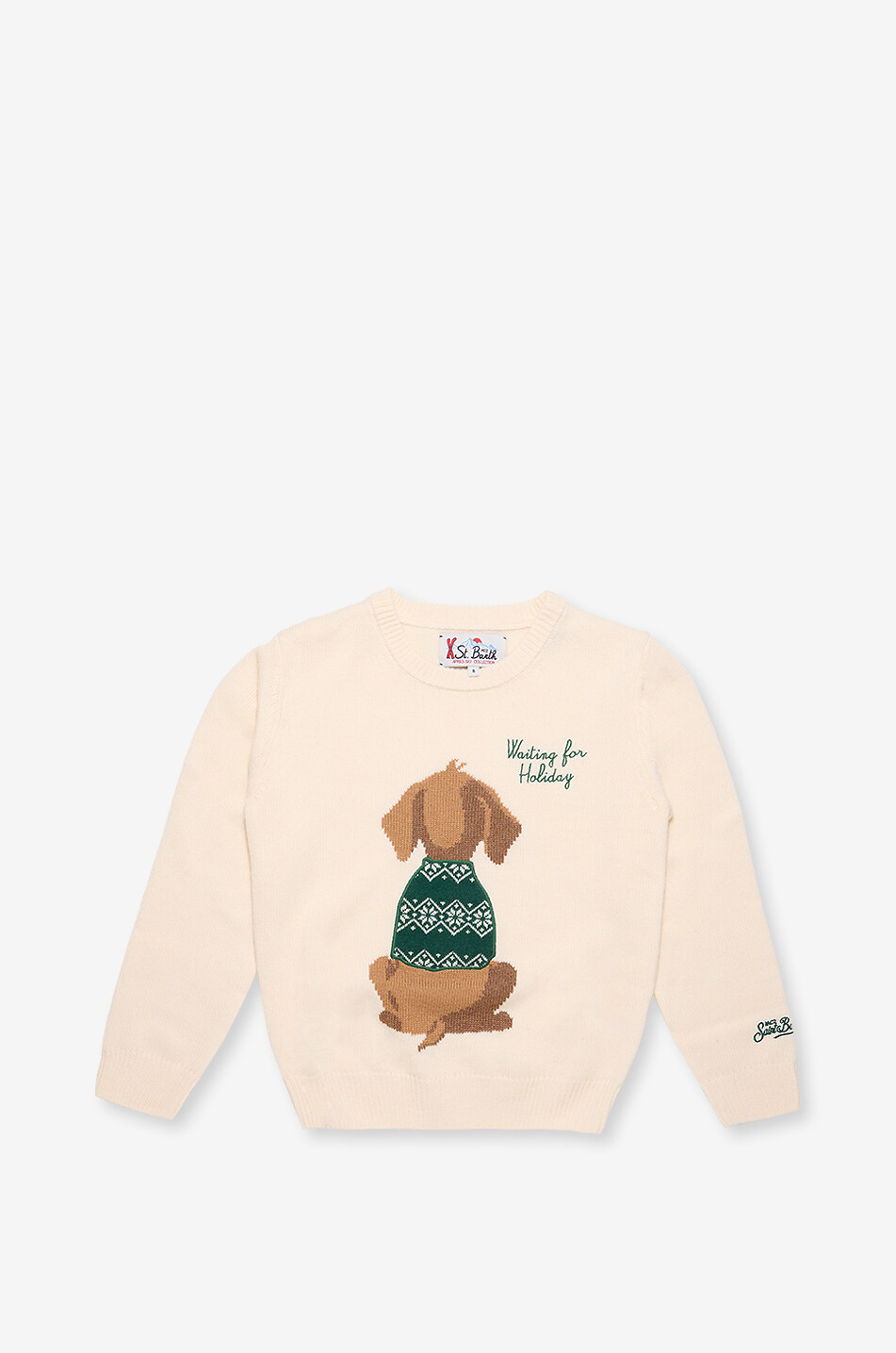 Douglas waiting dog embroidered knit jumper