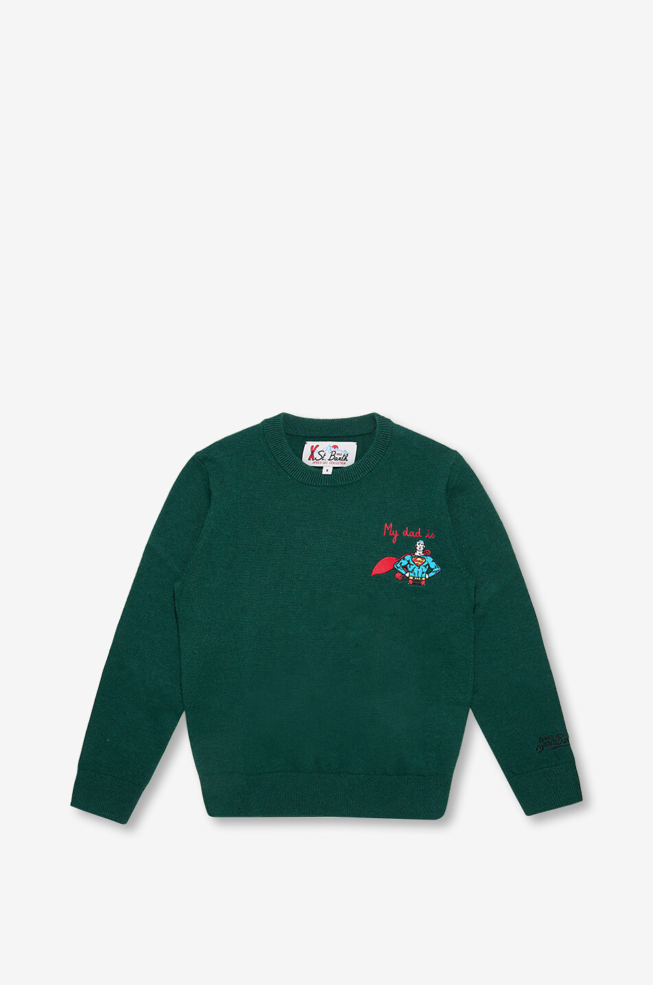 MC2 SAINT BARTH Strickpullover für Knaben mit Superman Dad Stickerei Junge DUNKELGRÜN 1