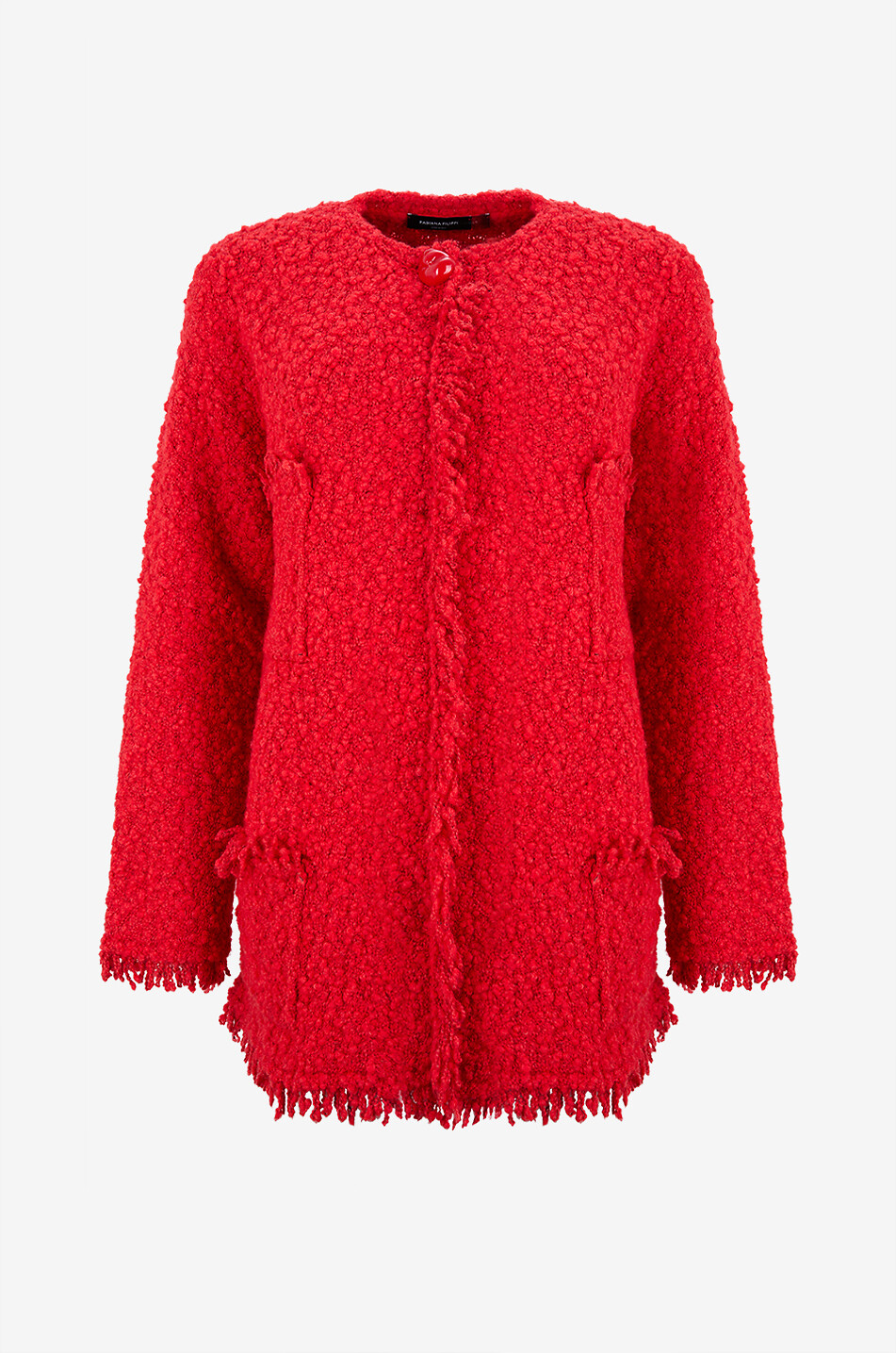 Veste mi-longue en tweed à col rond