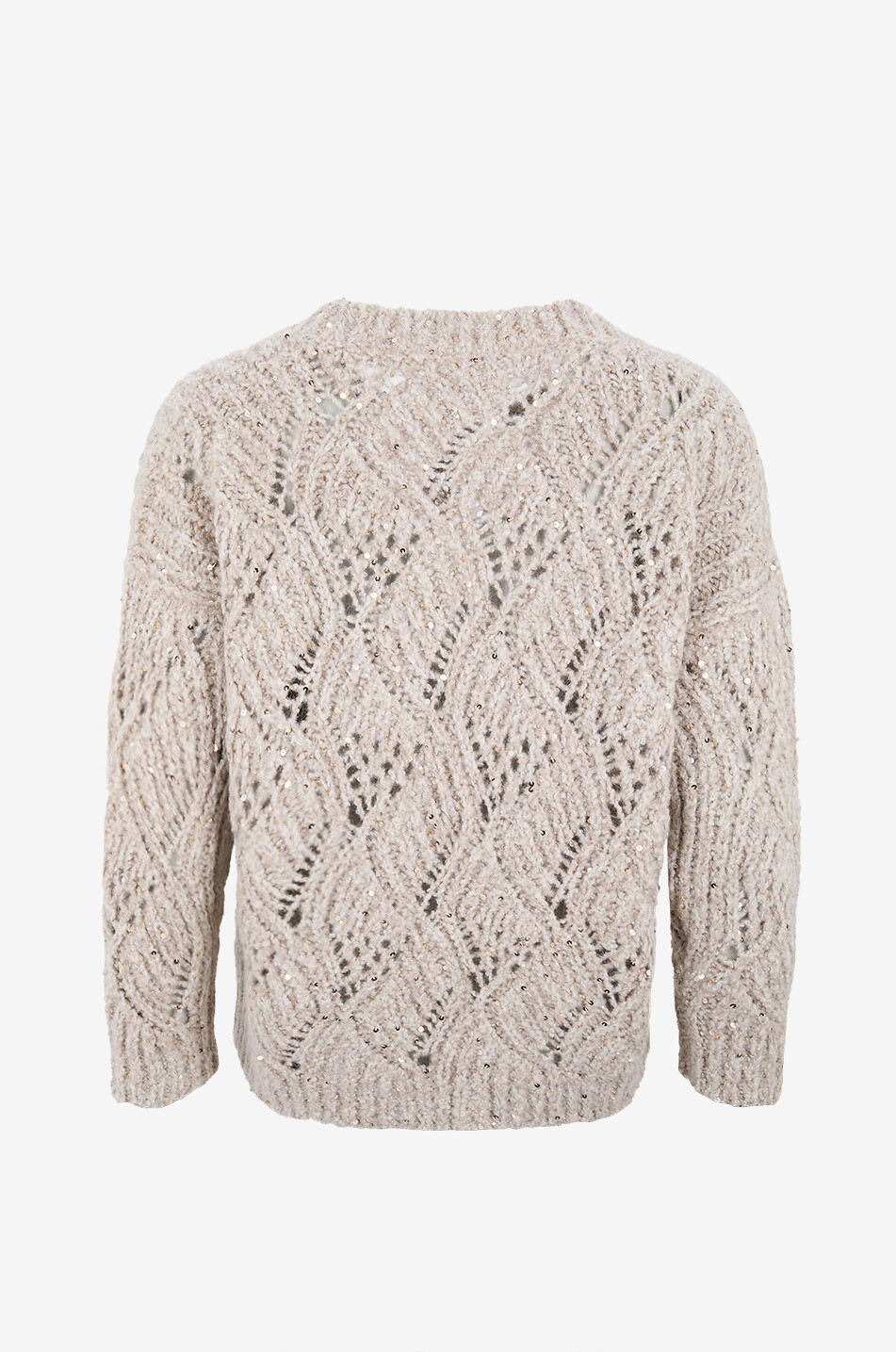 PANICALE Pull en maille à col V orné de sequins Femme Beige clair 2