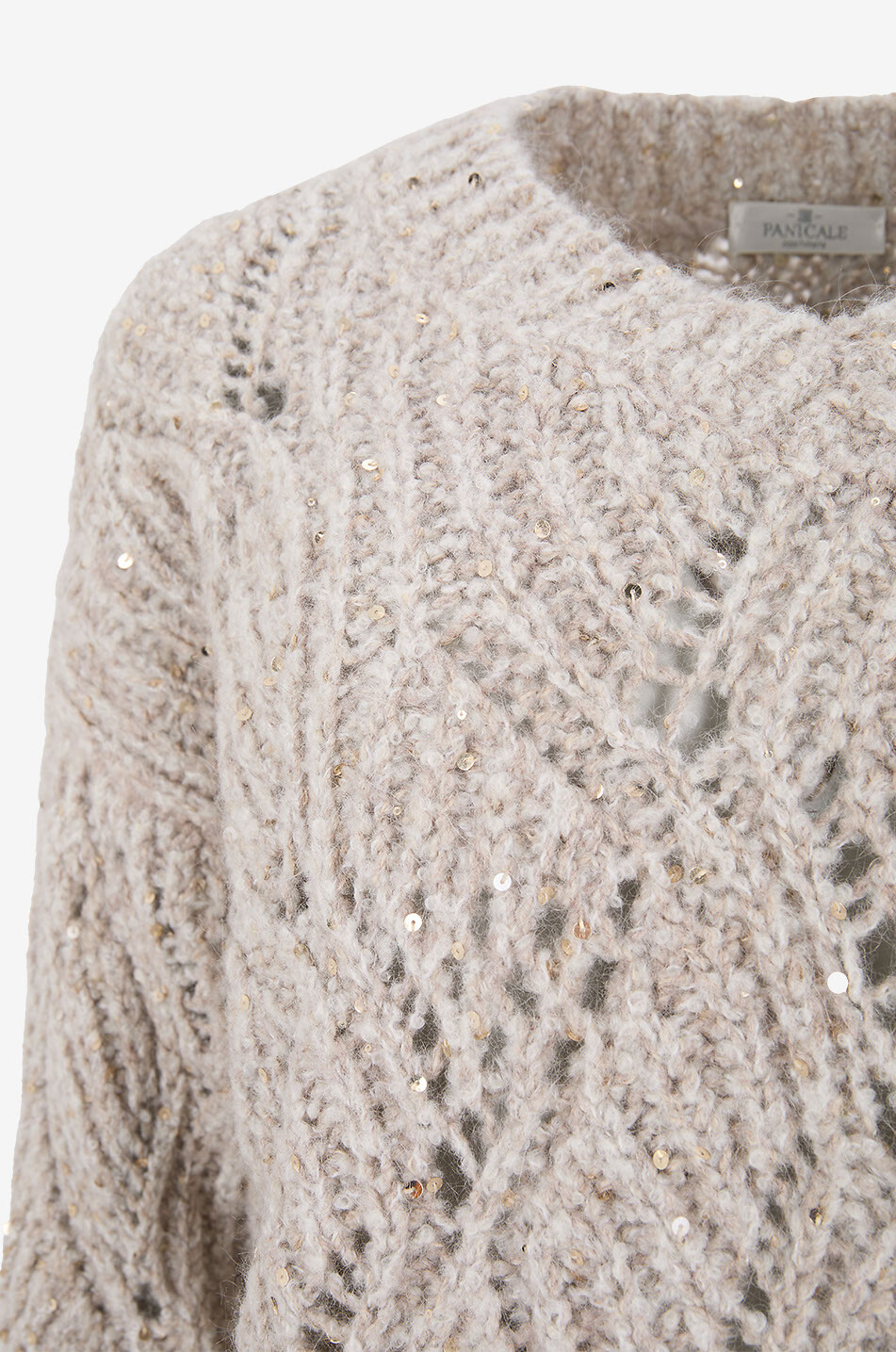 PANICALE Pull en maille à col V orné de sequins Femme Beige clair 3